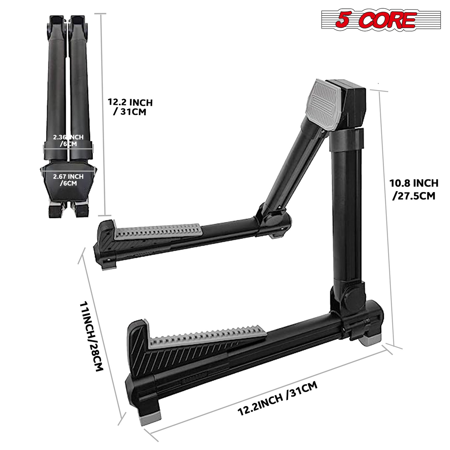 5 Core Guitar Stand Black| Lightweight Premium Aluminum Build Adjustable A-Frame Stand| Folding Floor Portable Music Instrument | Stand for Bass, Violin, Ukulele, Electric, and acoustic guitars- GSS AL BLK