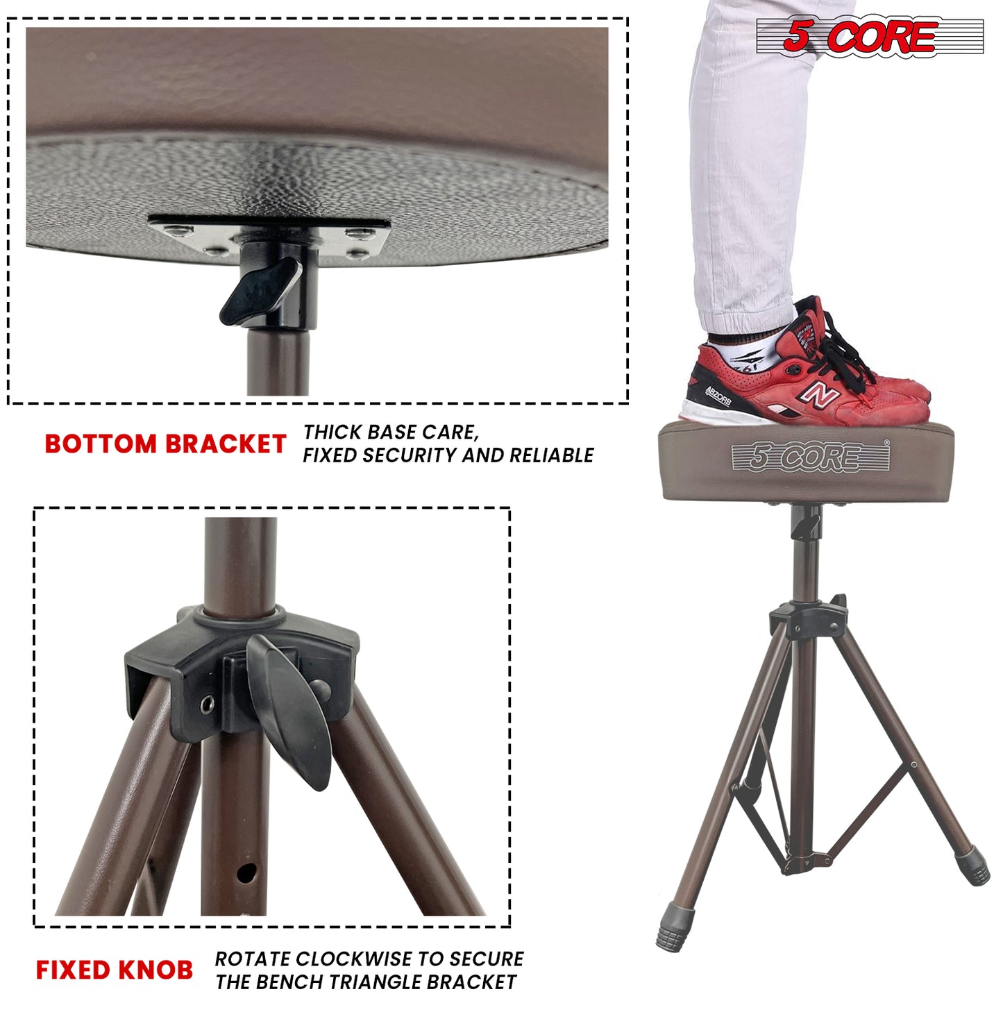 5 Core Drum Throne | Brown Drum Chair| Height Adjustable Heavy Duty Upgraded Drum Stool with Extra Thick Comfortable Seat| Portable Drum Thrones for Adults & Children- DS 01 BR