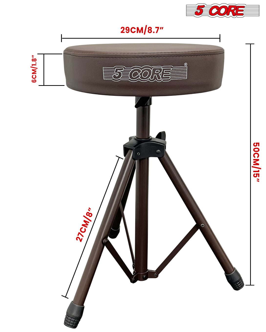 5 Core Drum Throne | Brown Drum Chair| Height Adjustable Heavy Duty Upgraded Drum Stool with Extra Thick Comfortable Seat| Portable Drum Thrones for Adults & Children- DS 01 BR