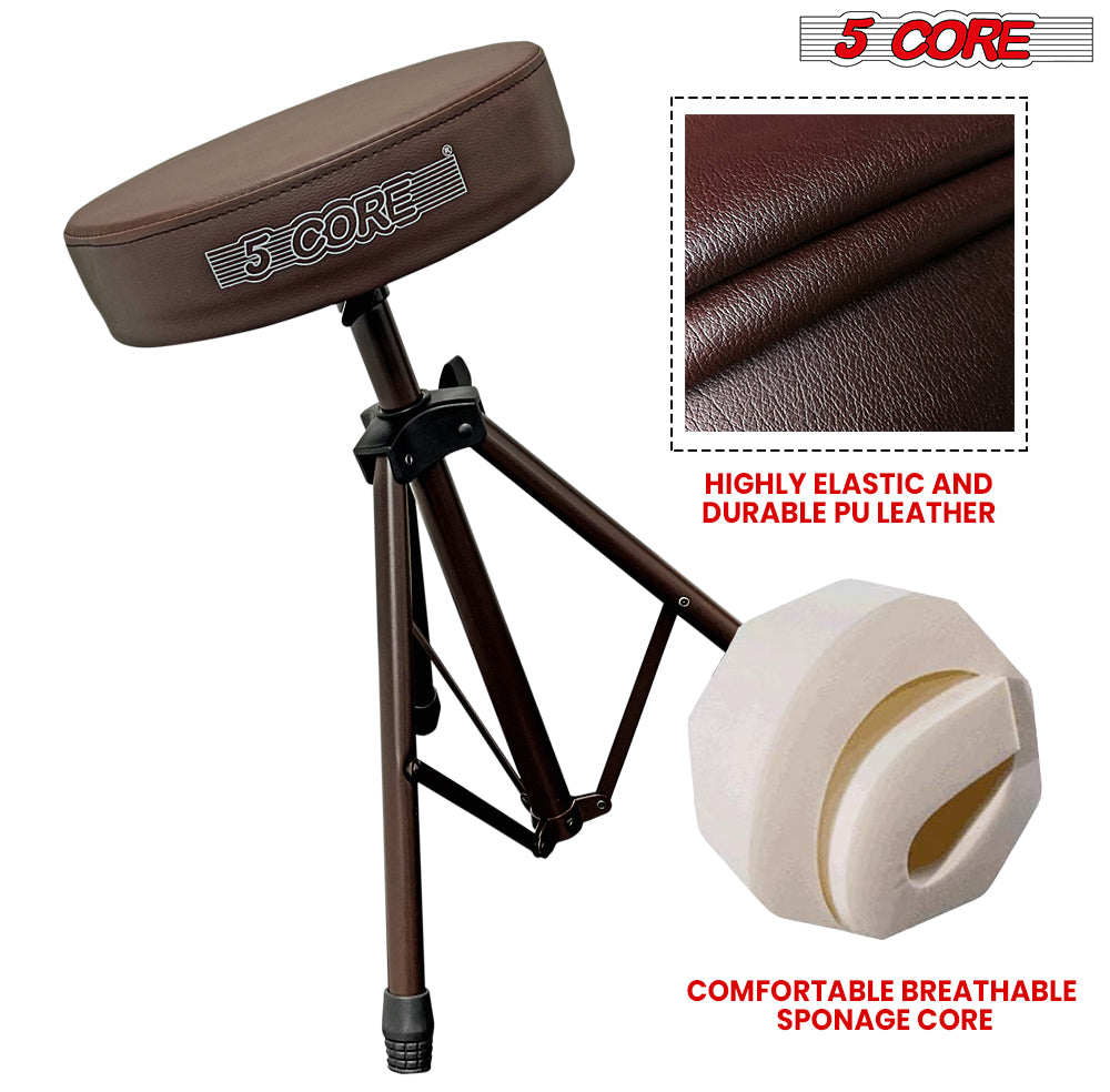5 Core Drum Throne | Brown Drum Chair| Height Adjustable Heavy Duty Upgraded Drum Stool with Extra Thick Comfortable Seat| Portable Drum Thrones for Adults & Children- DS 01 BR