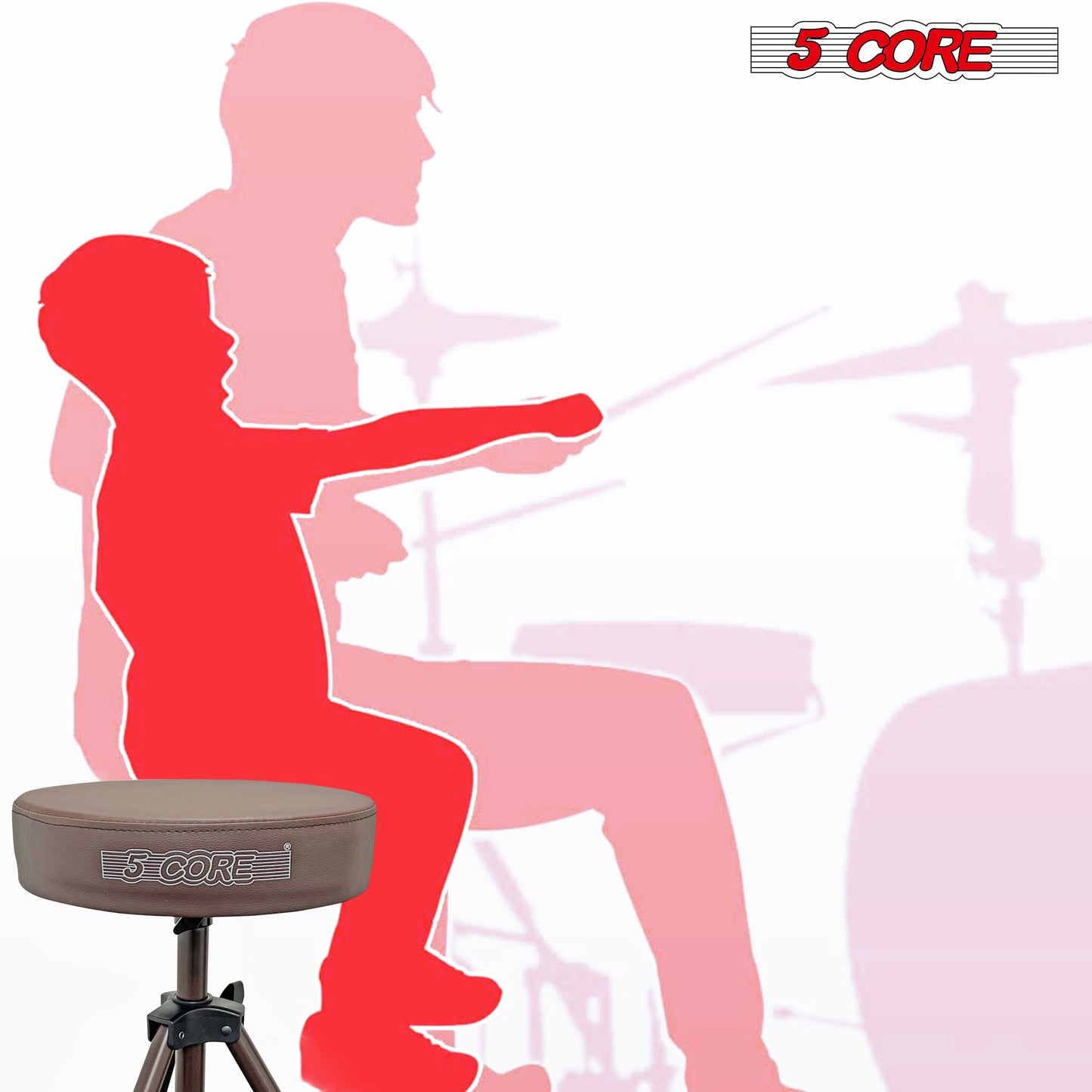 5 Core Drum Throne | Brown Drum Chair| Height Adjustable Heavy Duty Upgraded Drum Stool with Extra Thick Comfortable Seat| Portable Drum Thrones for Adults & Children- DS 01 BR