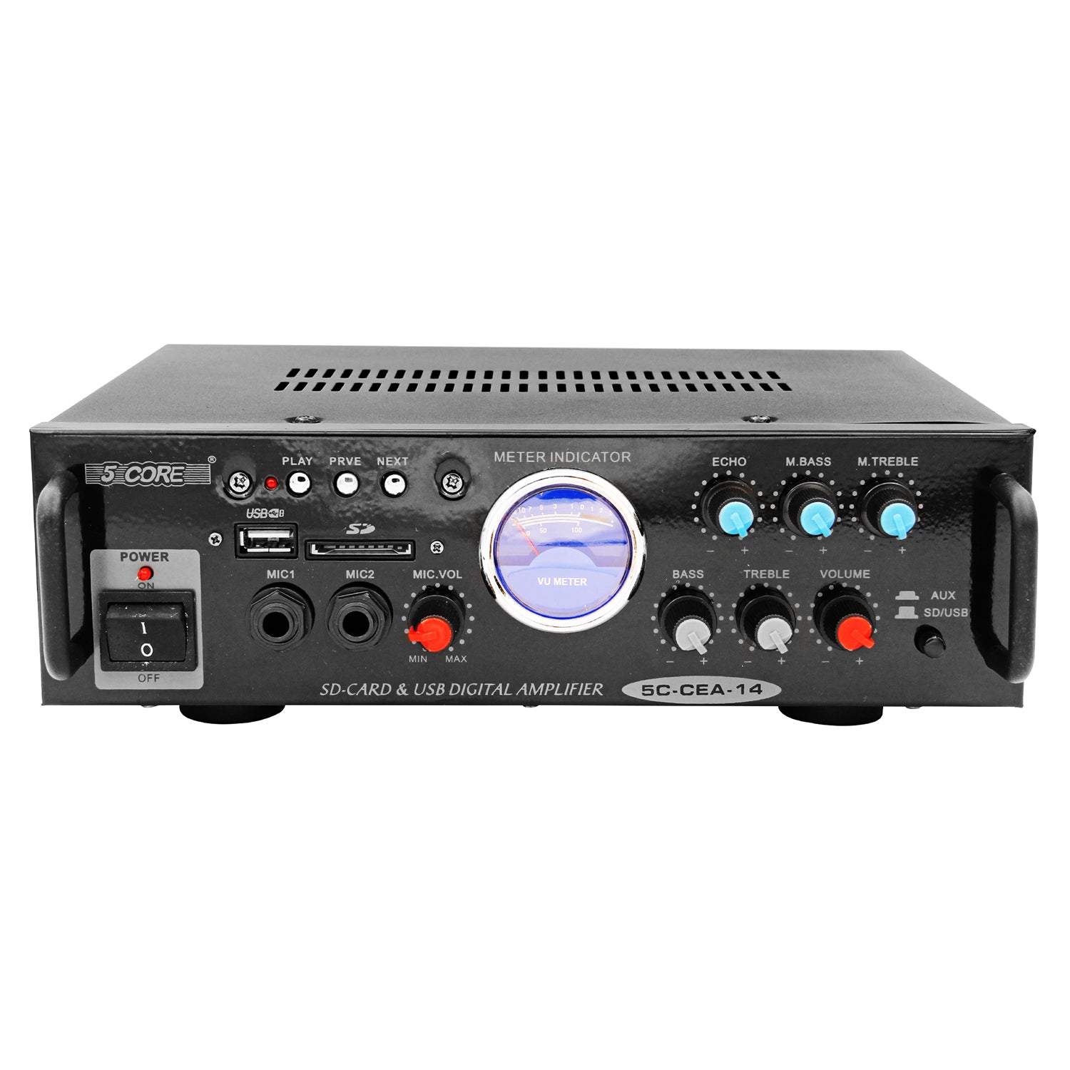 5Core Dual Channel Car Amplifier 300W Sub Woofer Speaker Receiver with USB + SD Card + 2 Mic