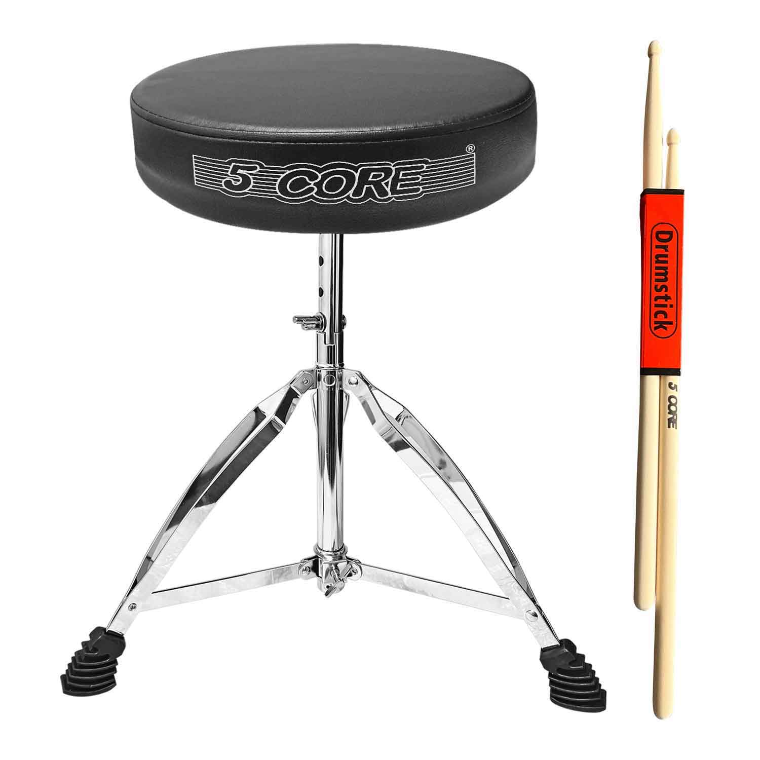 5 Core Drum Throne • Height Adjustable Guitar Stool • Thick Padded Comfortable Drummer Chair Black