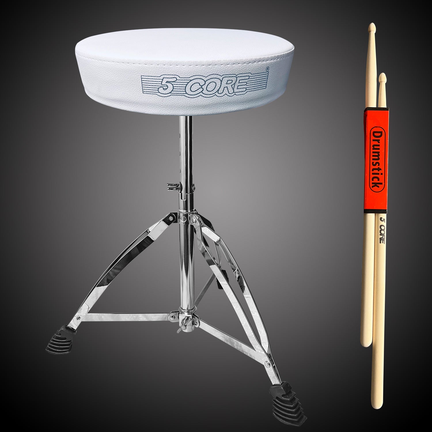 5 Core Drum Throne Guitar Stool Thick Padded Drummers Chair Piano Seat Chrome White