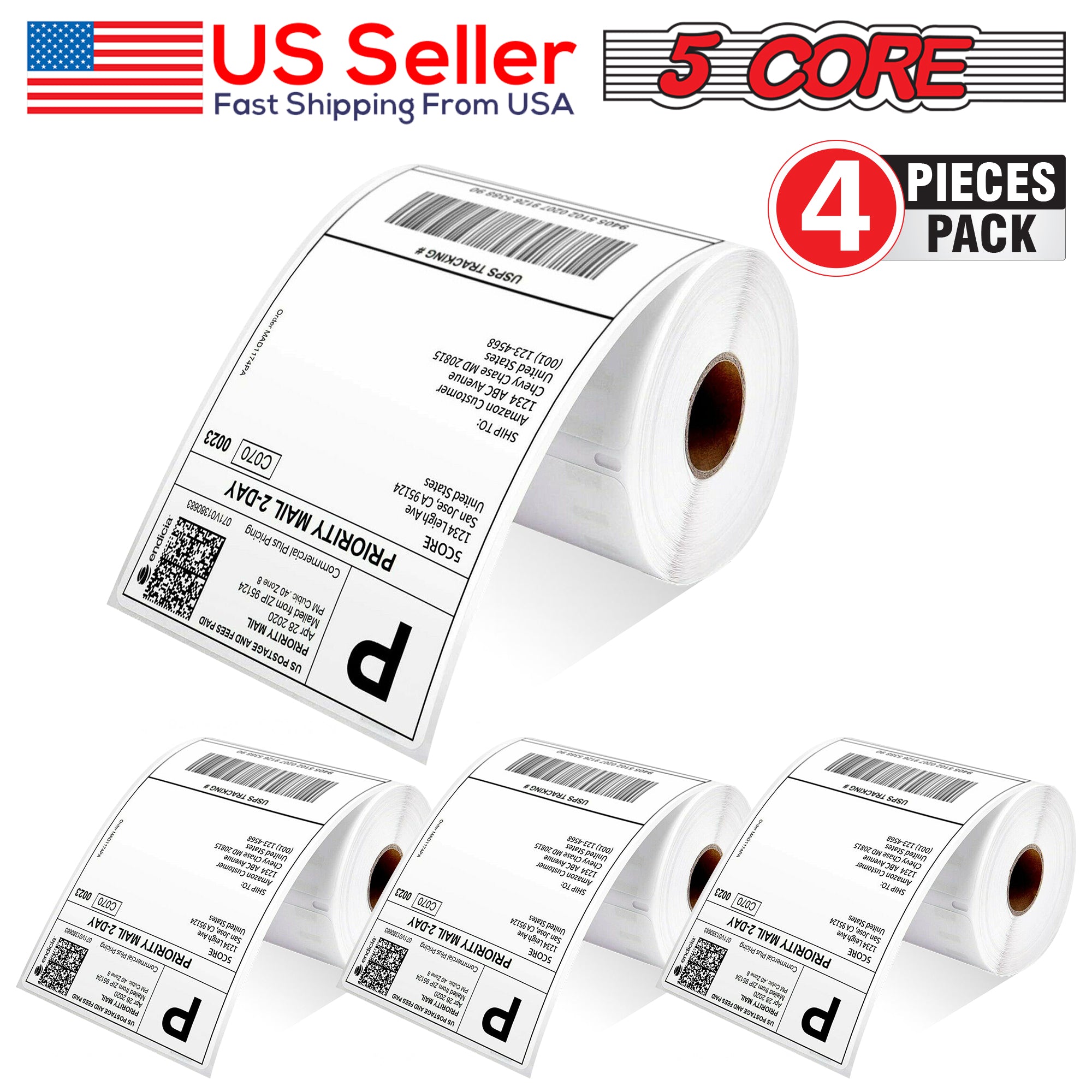 5 Core 4x6" Thermal Shipping Label Commercial Grade 4 Rolls Direct Labels 250/paper ZP450 Sticker