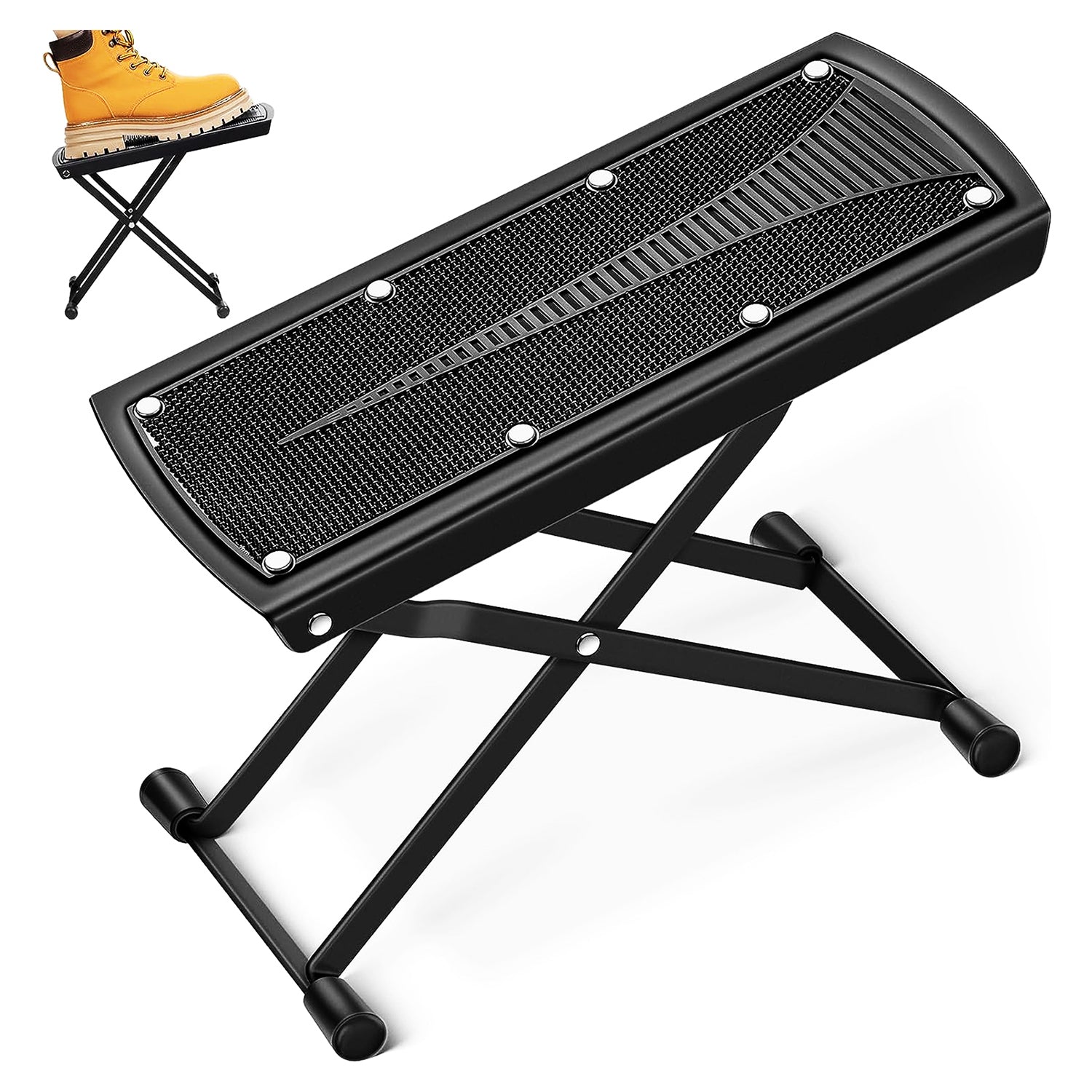 5Core Guitar Foot Rest Stand 6 Level Adjustable Leg Footrest Sool Rubber Pad Stable 1/2 Pc Black