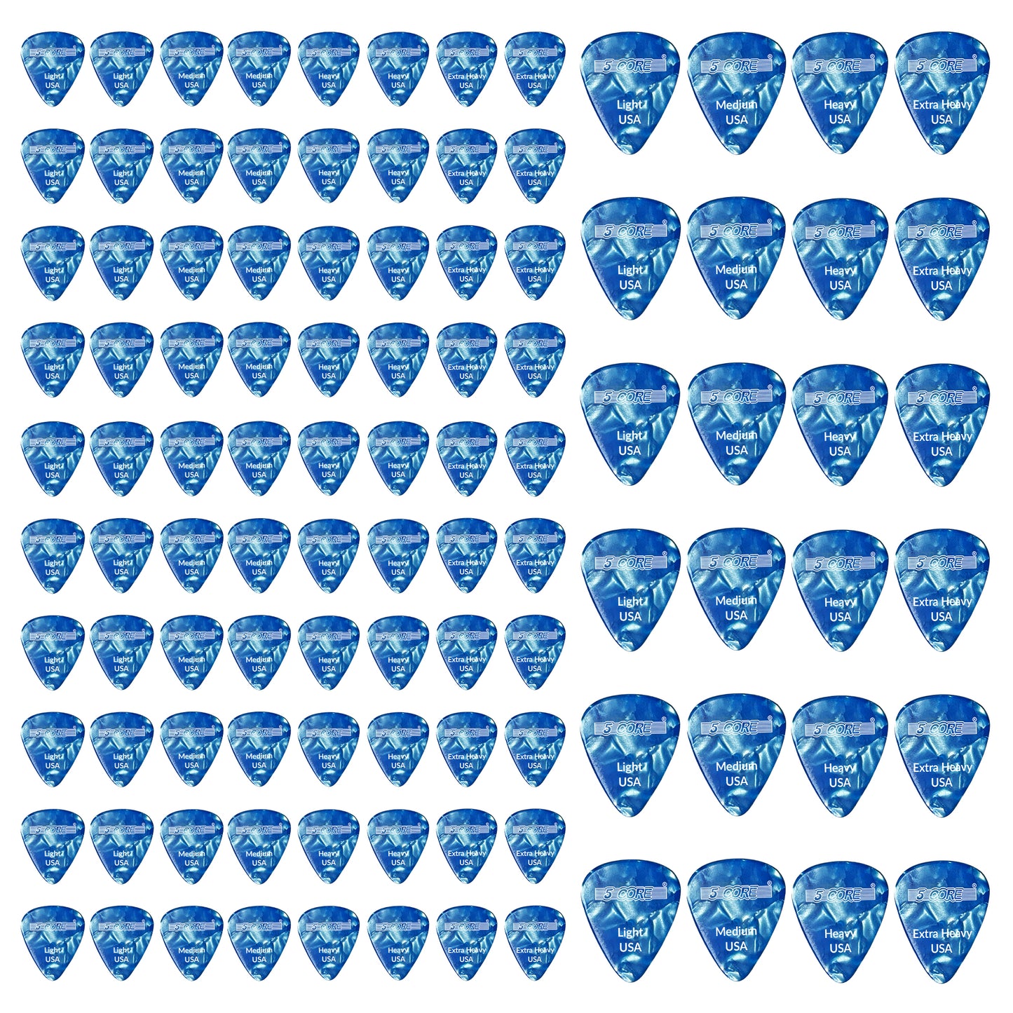 5 Core Guitar Picks | Blue Color Picks for Guitar 96 Pcs | Light, Medium, Heavy, and Extra Heavy Gauge| Durable Premium Celluloid Guitar Picks 0.46mm to 1.2mm- G PICK ALL BLU 96PK