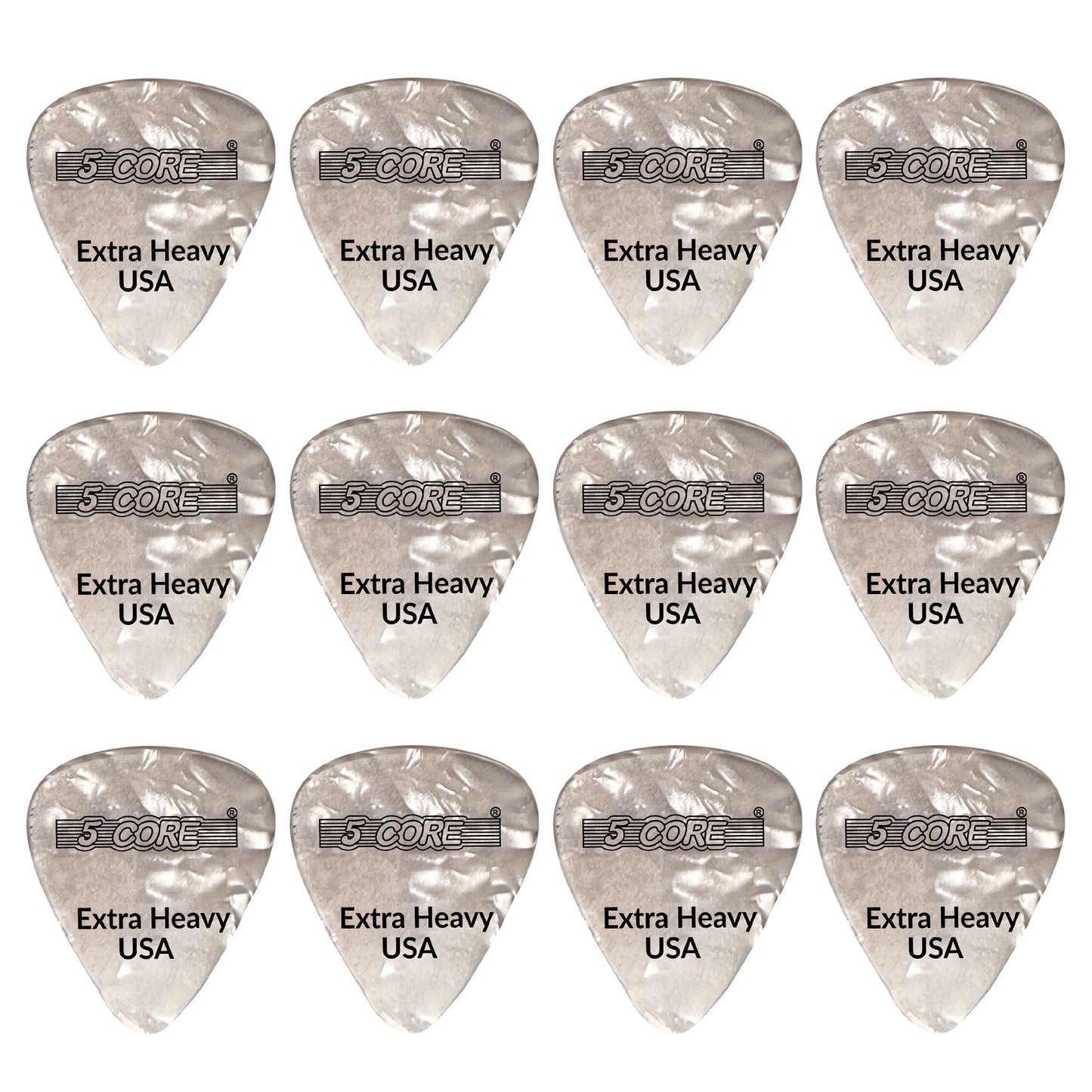 5 Core Guitar Picks | White Color Pick for Guitar 12 Pcs | Extra Heavy Gauge Durable Premium Celluloid Guitar Picks 1.2mm- G PICK EXH WH 12PK