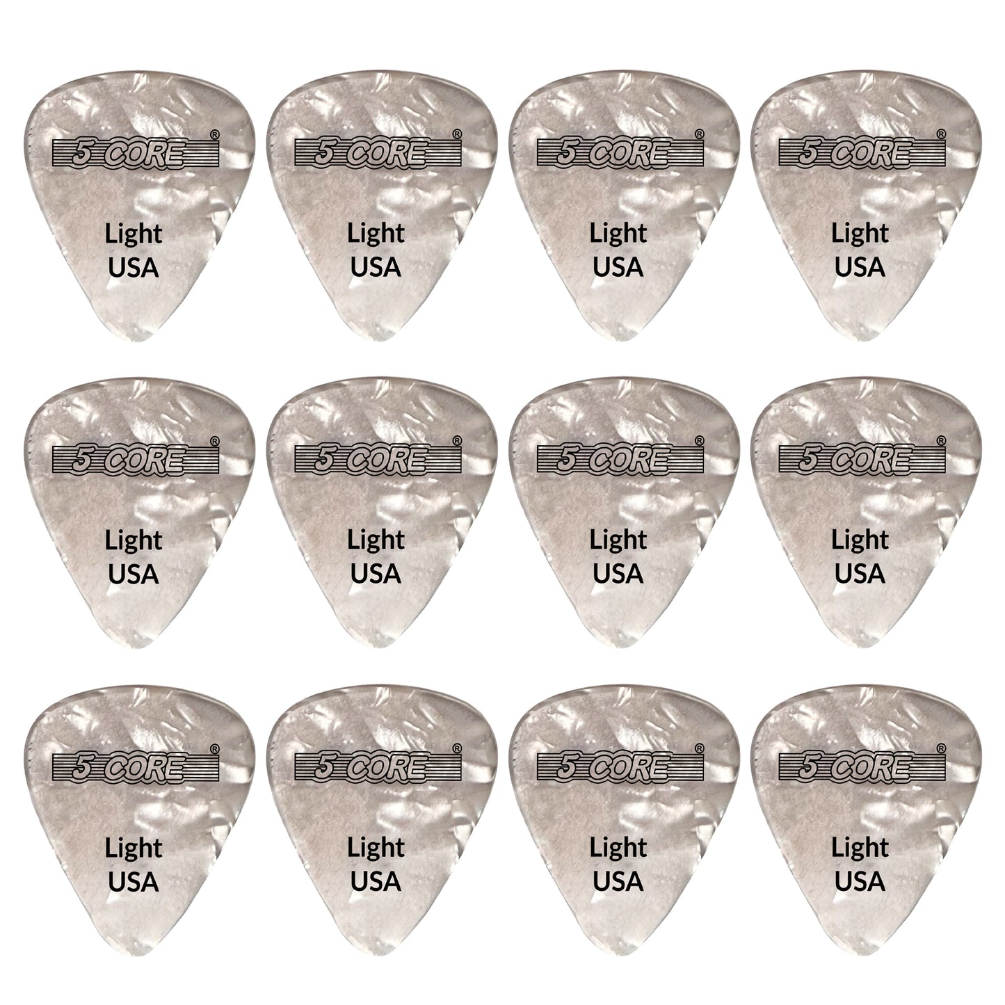 5 Core Guitar Picks | White Color Pick for Guitar 12 Pcs | Light Gauge Durable Premium Celluloid Guitar Picks 0.46mm- G PICK L WH 12PK