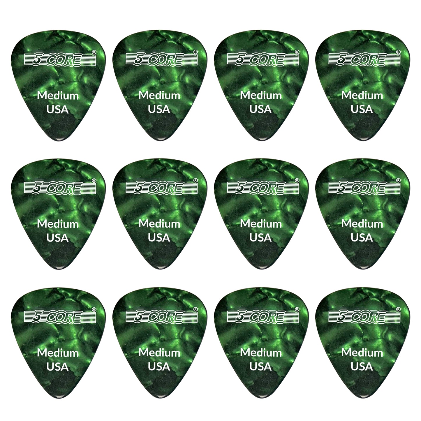 5 Core Guitar Picks | Green Color Pick for Guitar 12 Pcs | Medium Gauge Durable Premium Celluloid Guitar Picks 0.71mm- G PICK M GR 12PK