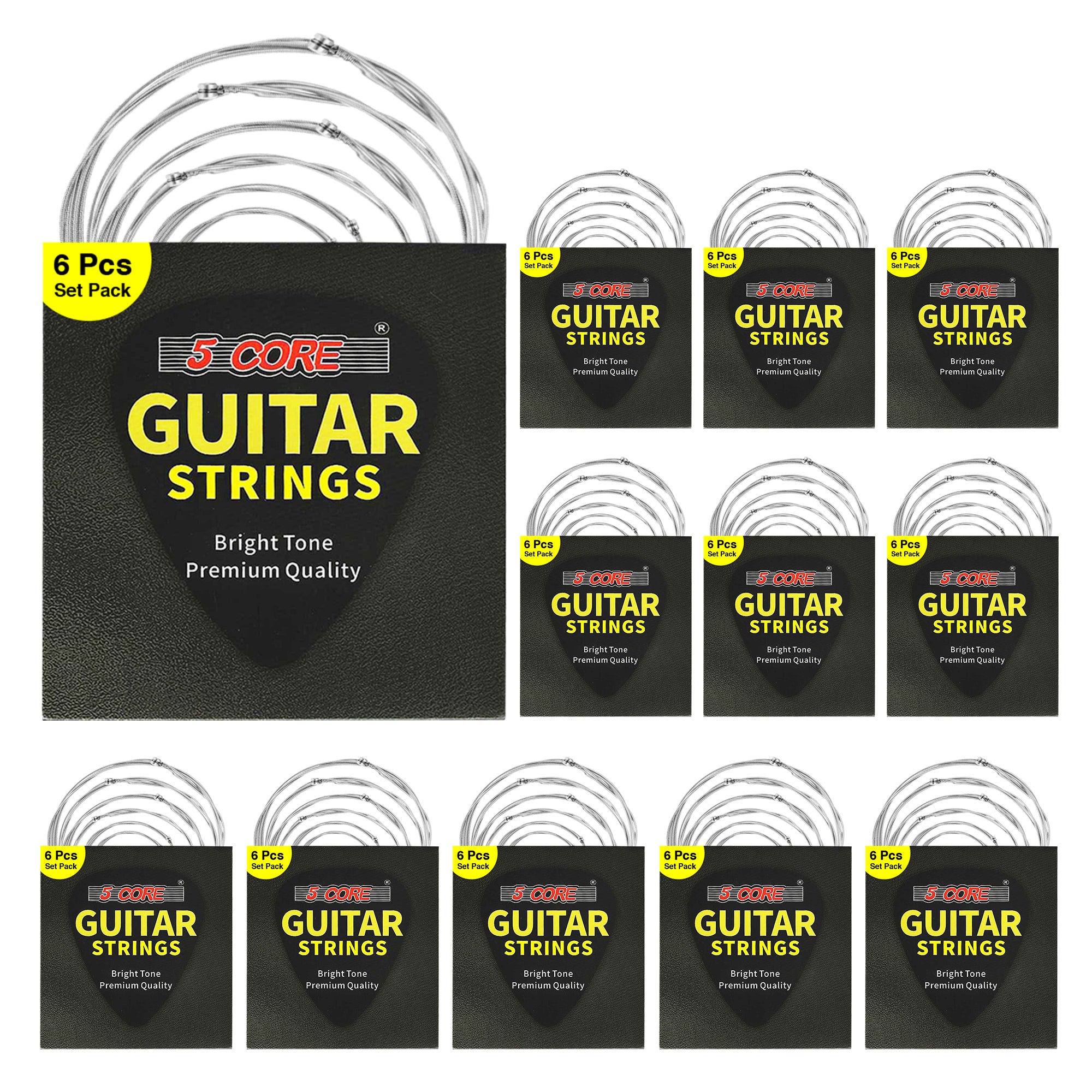 5 Core 12 Set Guitar Strings, 6 Pieces in 1 Set Steel Core strings Light-Gauge 0.010-0.048 Plain Steel Core Steel Acoustic Guitar Strings - GS AC 12 SET
