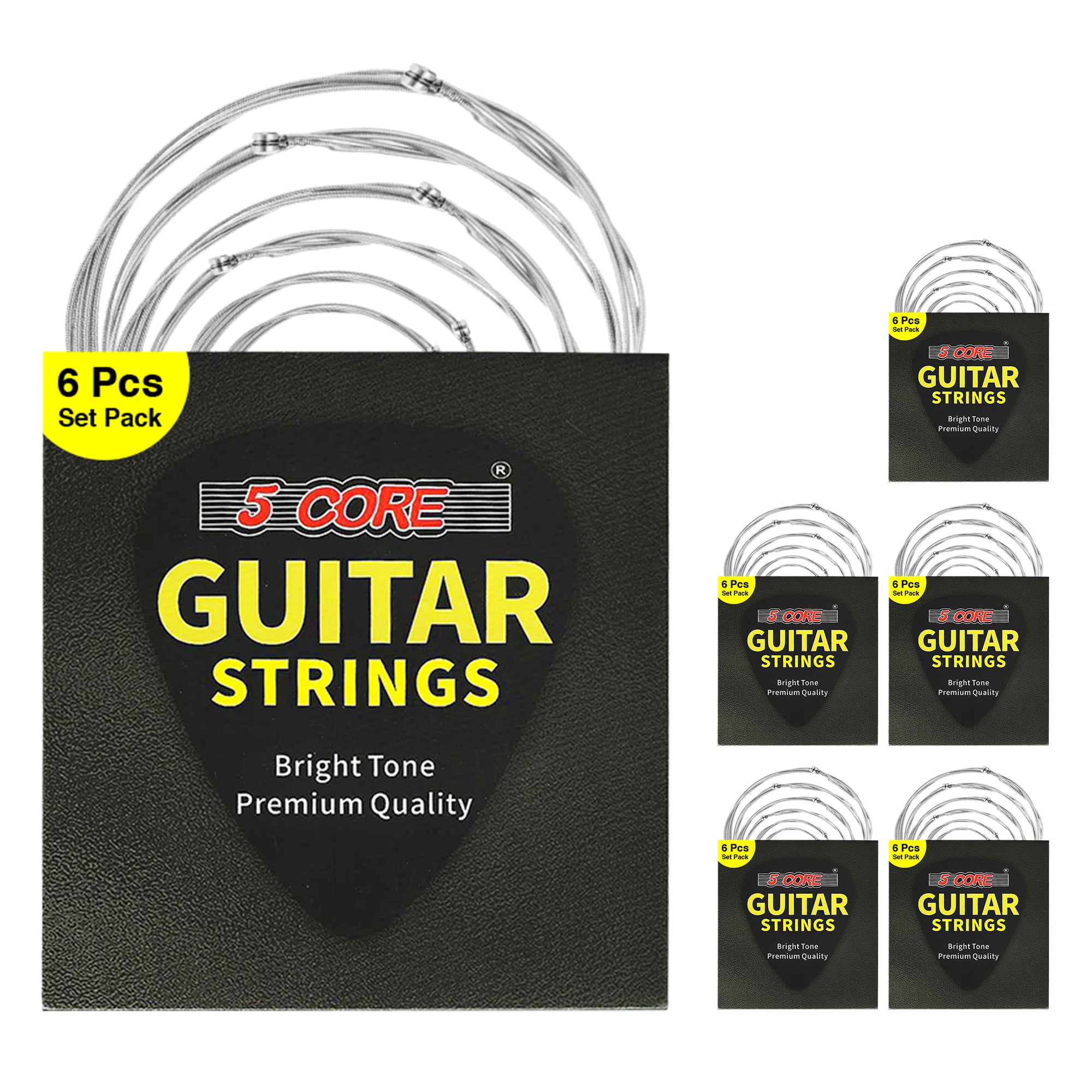 5 Core 6 Set Guitar Strings, 6 Pieces in 1 Set Steel Core strings Light-Gauge 0.010-0.048 Plain Steel Core Steel Acoustic Guitar Strings - GS AC 6 SET