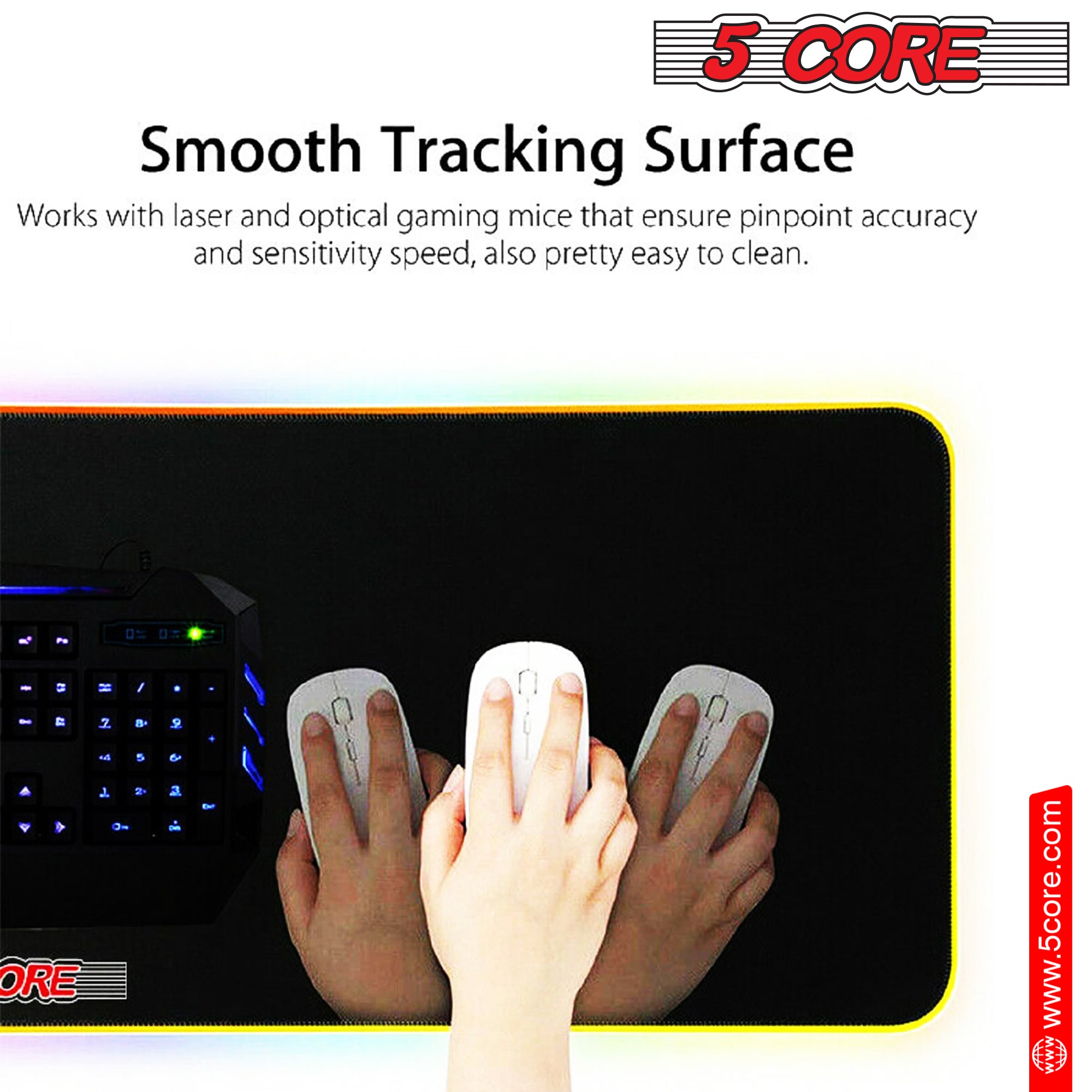 5Core RGB Mouse Pad  12 Light Modes High-Performance Soft Padded Large Gaming Keyboard Mouse Mat