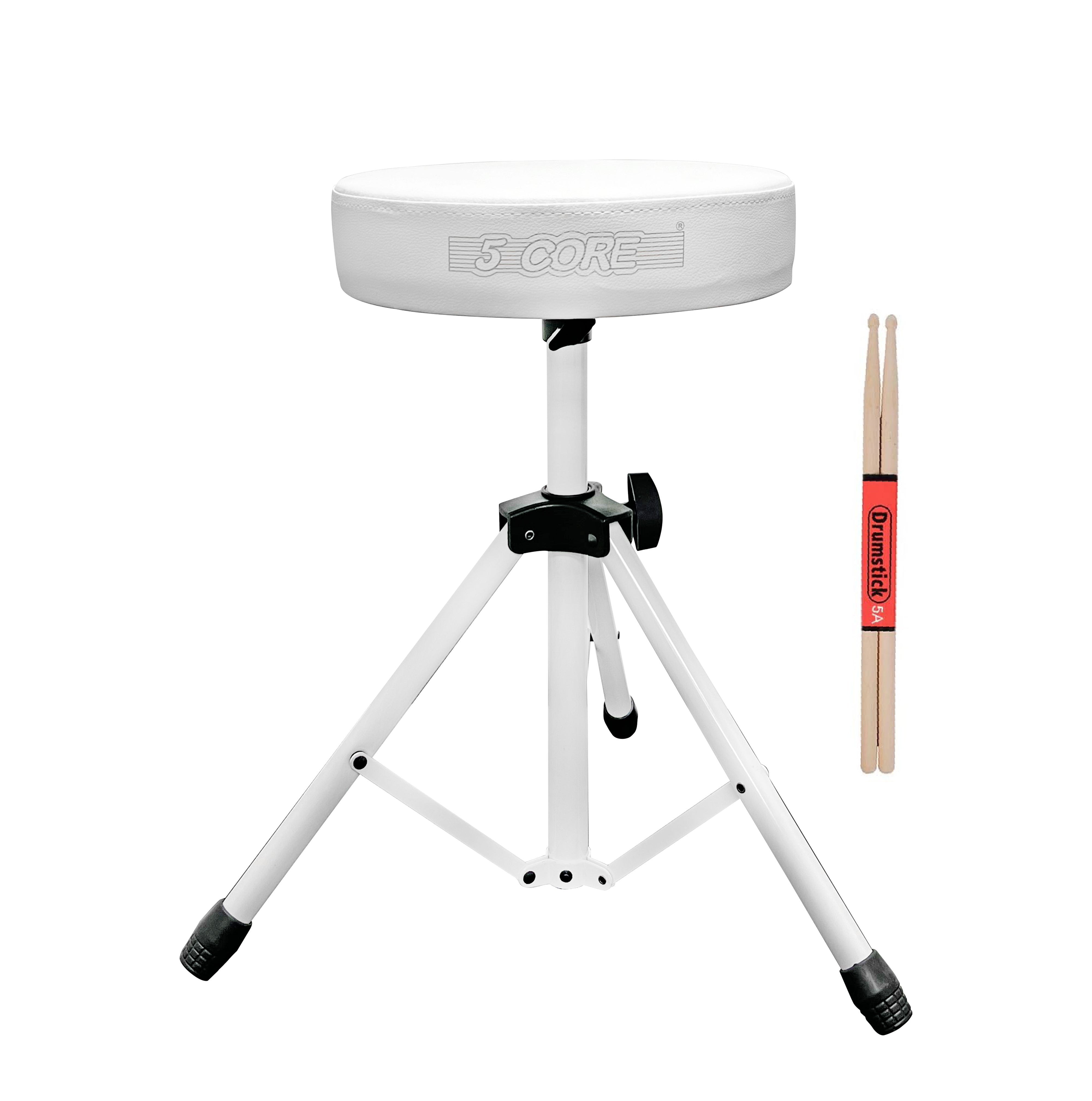 5 Core Drum Throne Guitar Stool Thick Padded Drummers Chair Piano Seat White