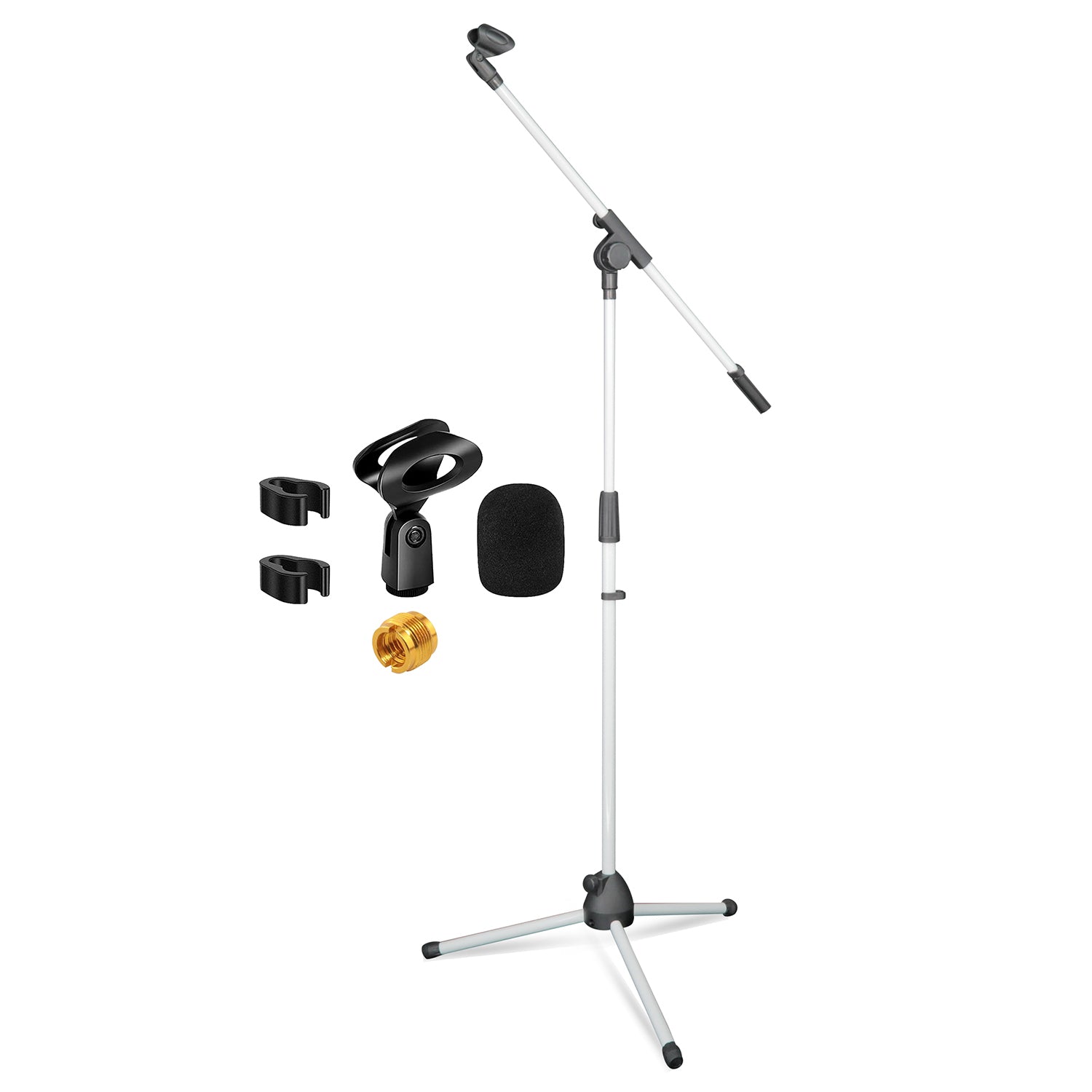 5Core Tripod Mic Stand 6ft Adjustable Microphone Stands Holder Floor w Boom Arm White