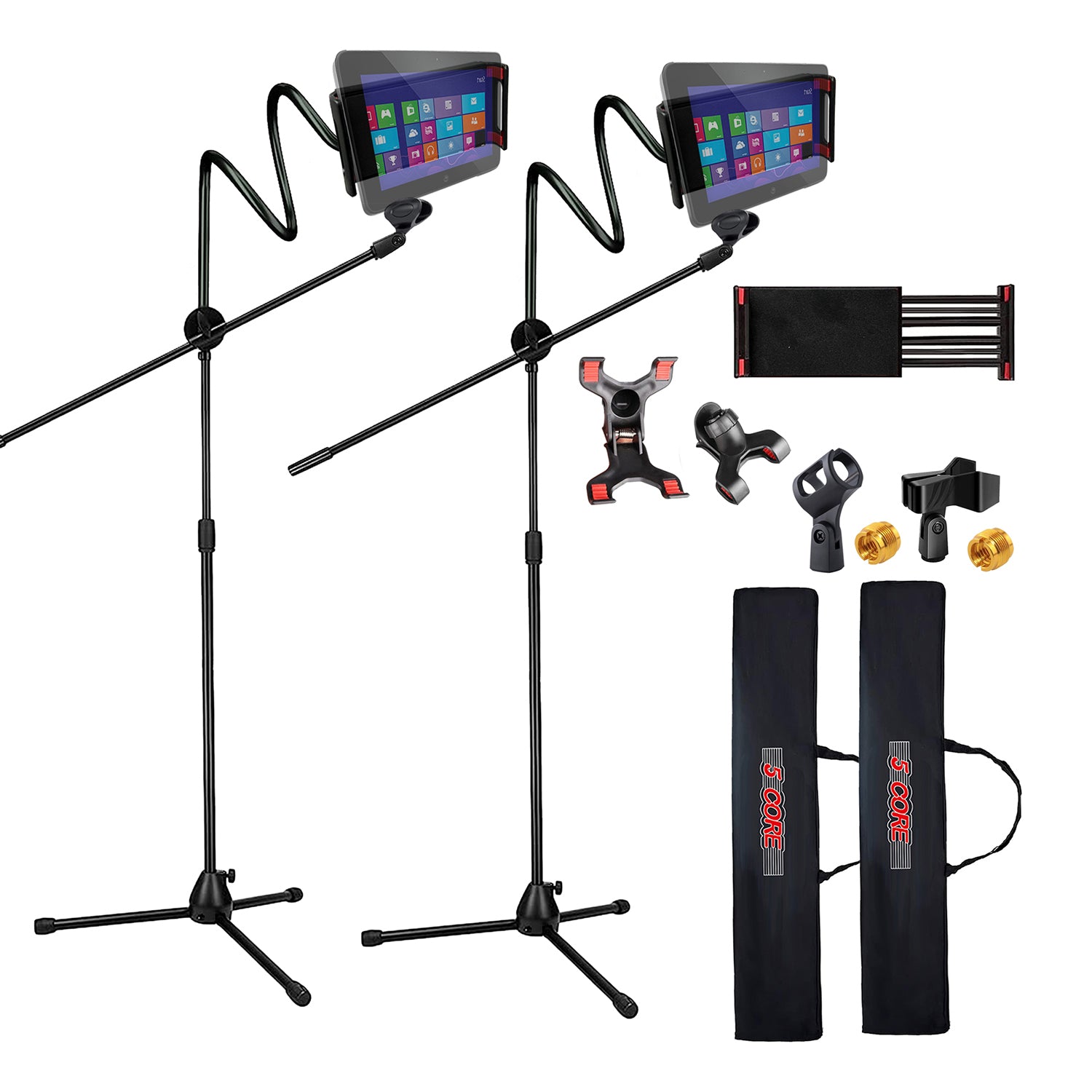 5 Core Tripod Mic Stand w Phone Holder Height Adjustable Microphone Mount Stands w Boom Arm 1/2/4 Pc
