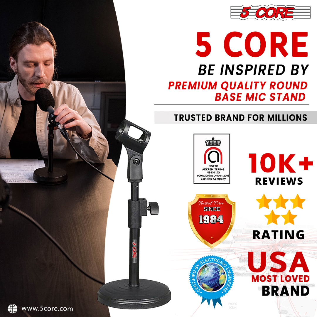 5 Core Desktop Microphone Stand, Upgraded Height Adjustable Table Mic Stand with Mic Clip MS RBS BOOM