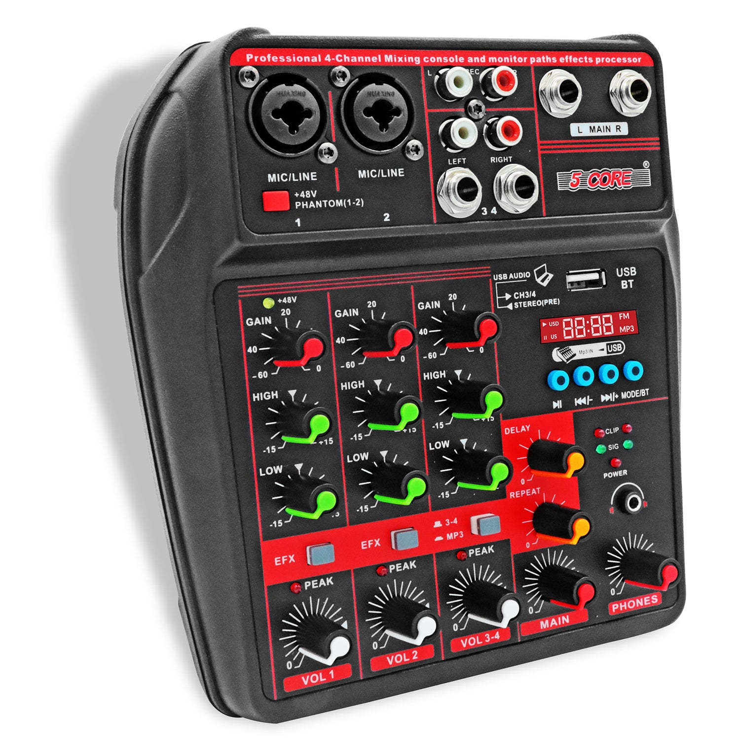 5Core Audio Mixer 4 Channel DJ Mixing Board Bluetooth USB Analog Small Mezclador De Audio