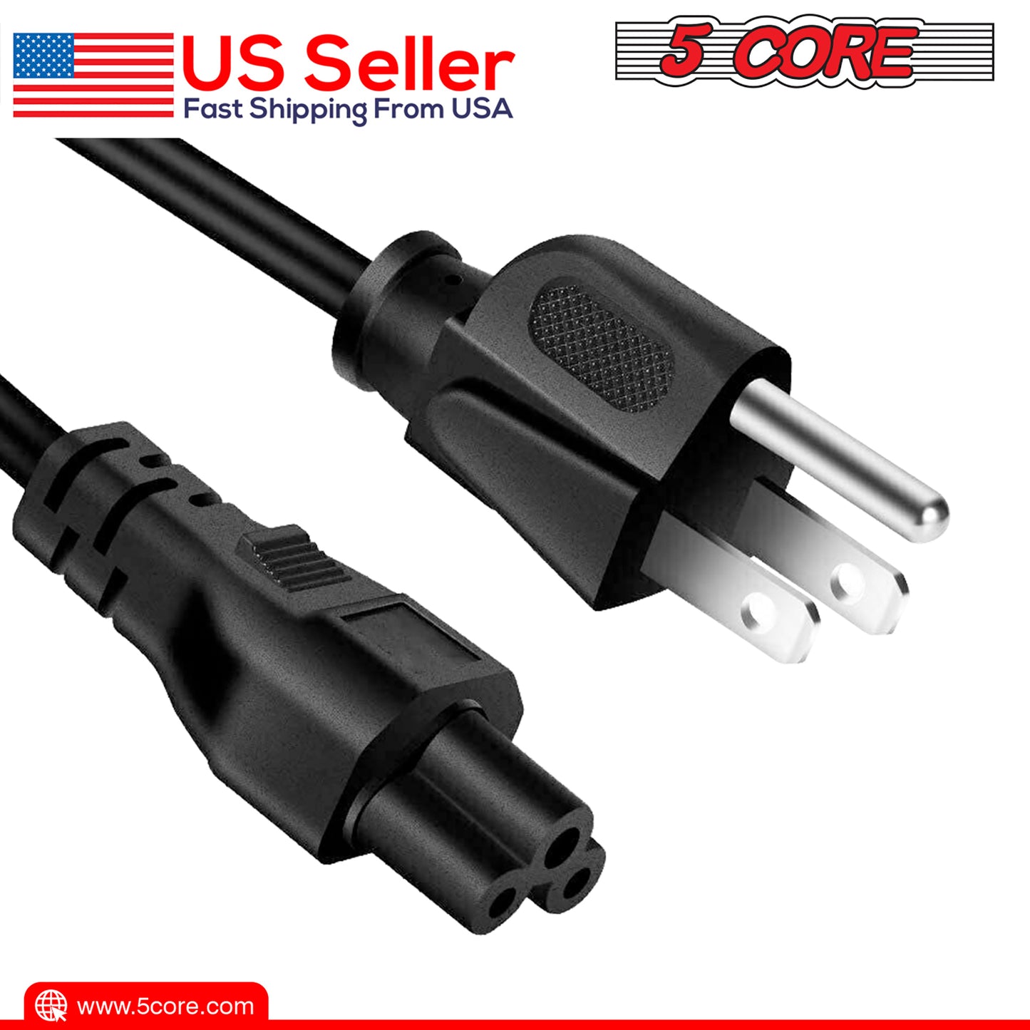 5 Core Extra Long 6ft 3 Prong Non-Polarized AC Wall Power Cable Cord for HP Dell Samsung Sony Asus Acer Toshiba Laptop Charger LED LCD Monitor Replacement Power Cord PL 1001