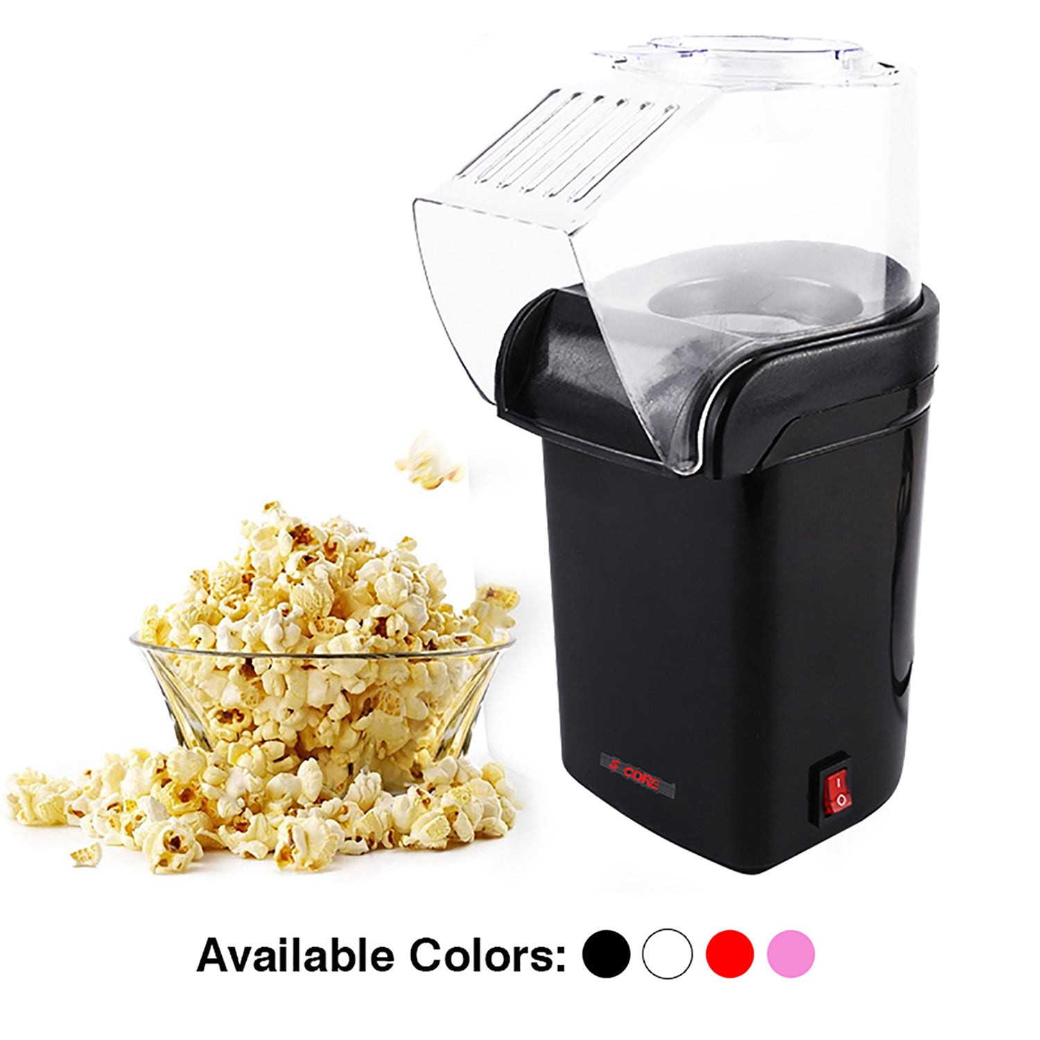 5Core Hot Air Popcorn Machine, 16 Cup, Electric Oil-Free Pop Corn Kernel Popper BPA-Free Food Safe Black