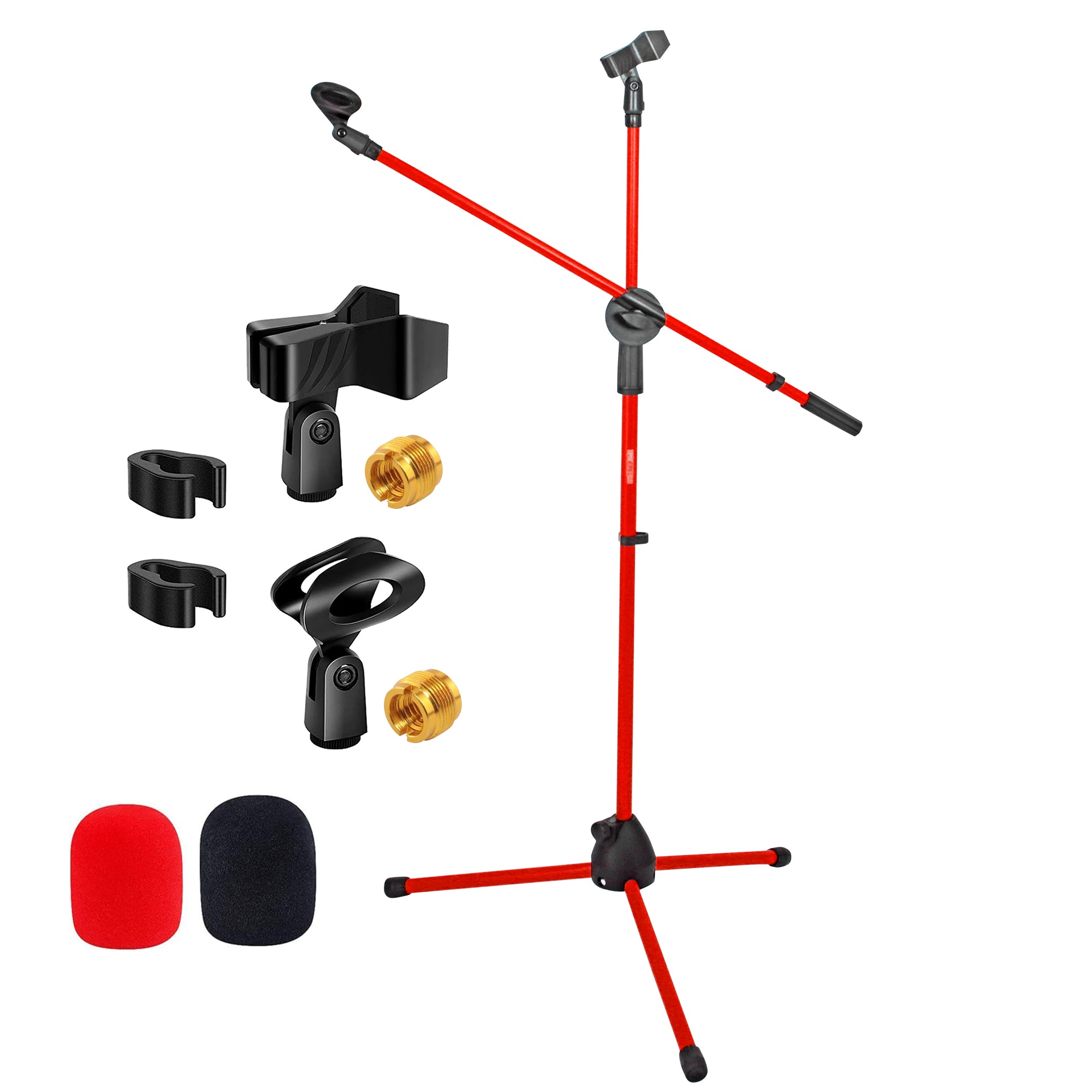 5 Core Tripod Mic Stand 1Pc Height Adjustable Max 59" Universal Microphone Mount Floor Stands w Boom - MS DBL G RED