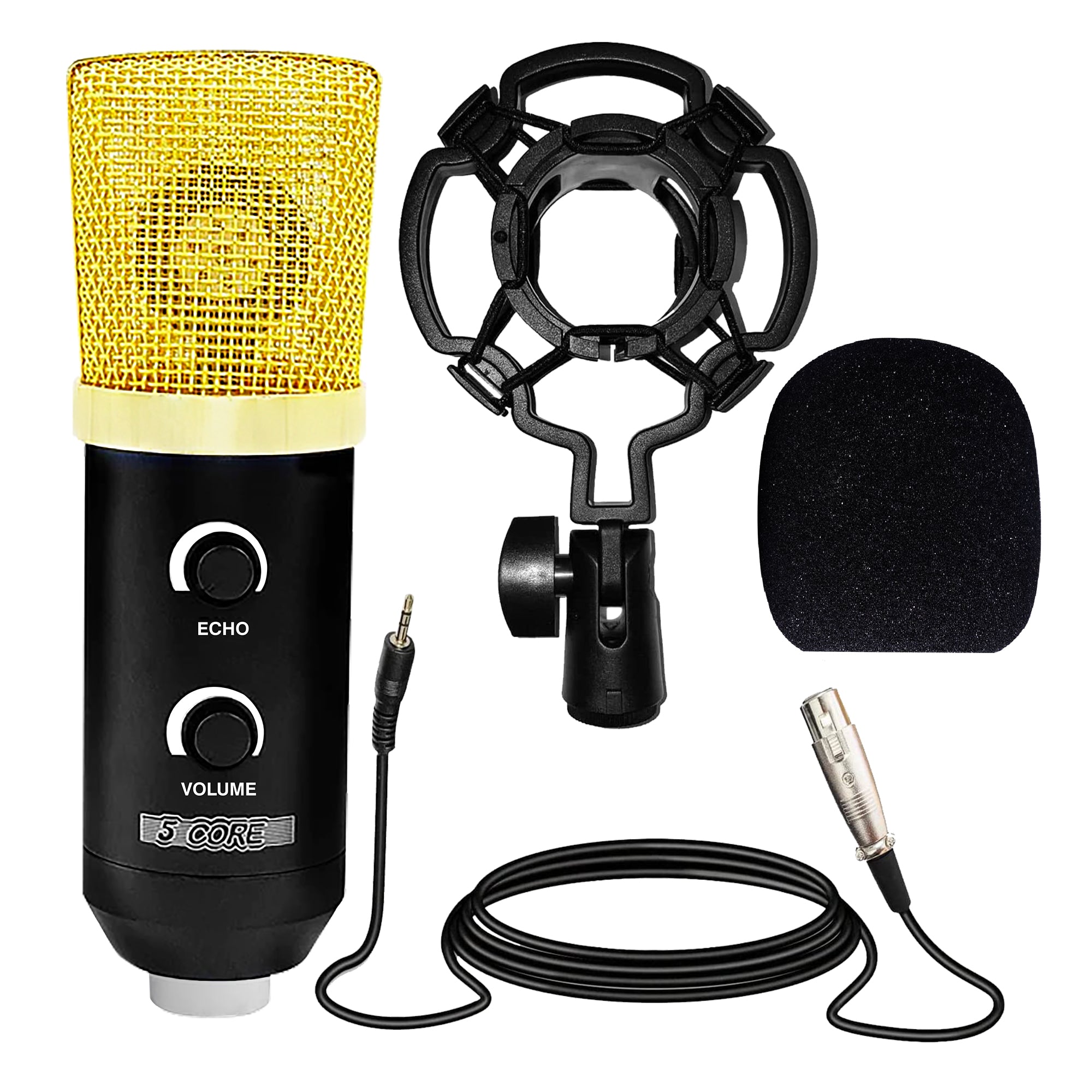 5 Core Professional Studio Recording Kit Podcast Equipment Bundle Includes Recording Microphone Shock Mount Sponge foam Noise Free XLR Cable -RM 4 BG