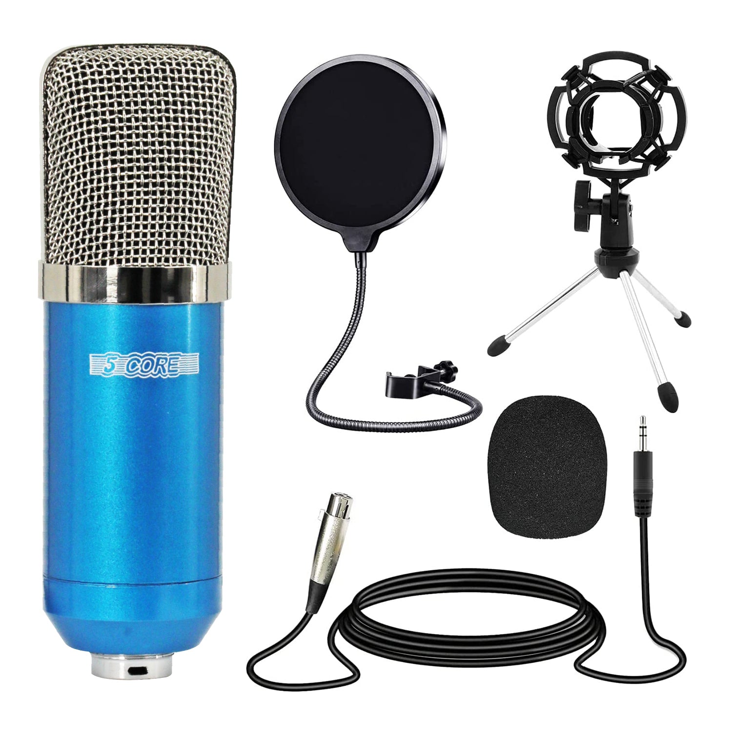 5Core Recording Microphone Podcast Bundle  Professional Condenser Cardioid Mic Kit  w Desk Stand