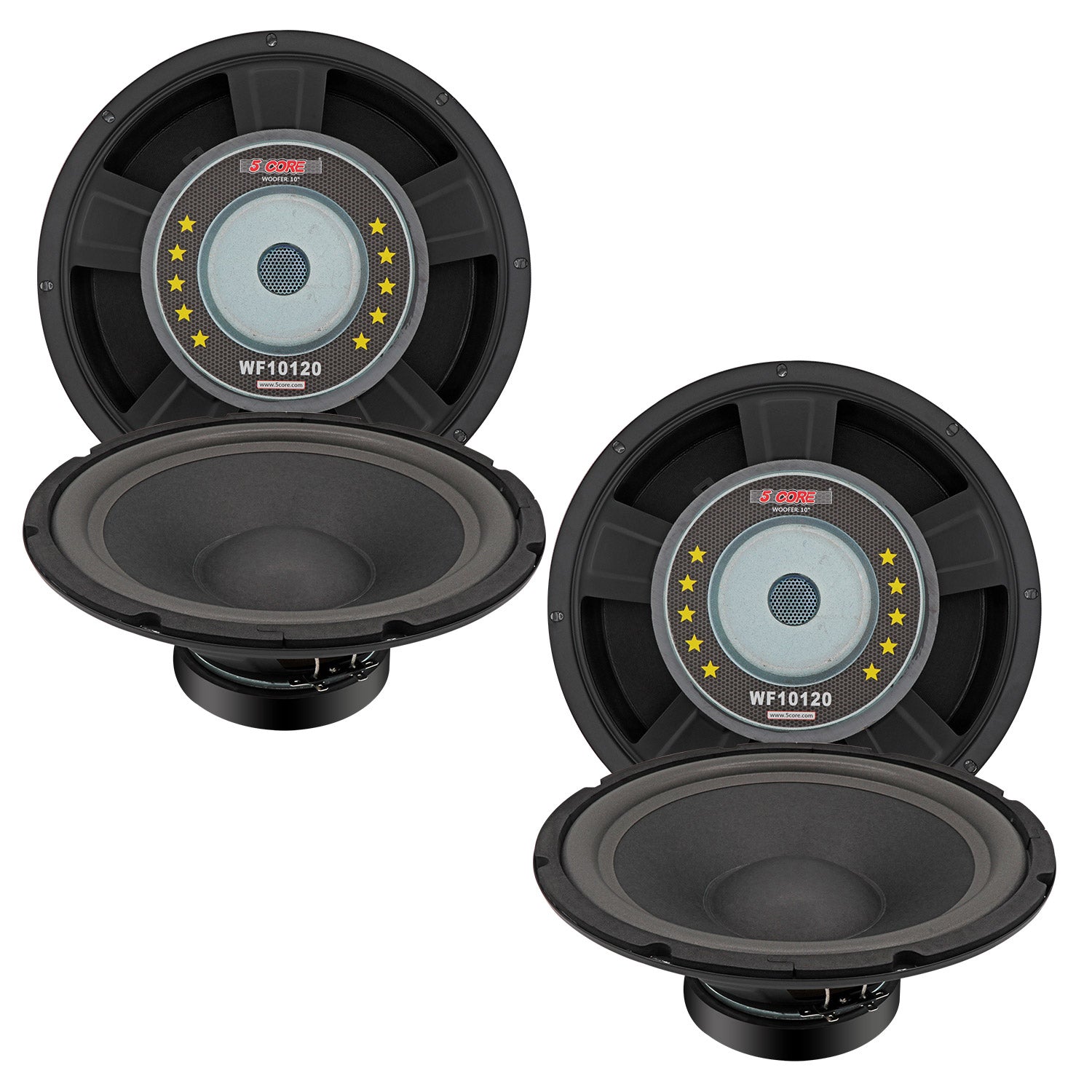 5 Core 10 Inch Subwoofer Speaker 750W Peak 4 Ohm Replacement Car Bass Sub Woofer 23 Oz Magnet 1/2 Pc