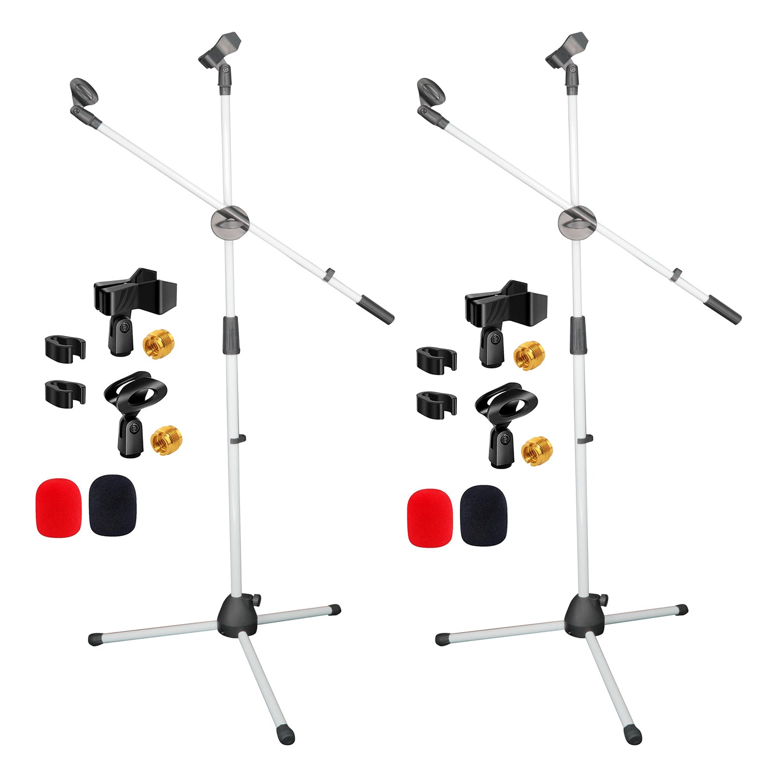 5 Core Tripod Mic Stand 59" Adjustable Microphone Stands Holder Floor w Boom Arm White 4Pcs