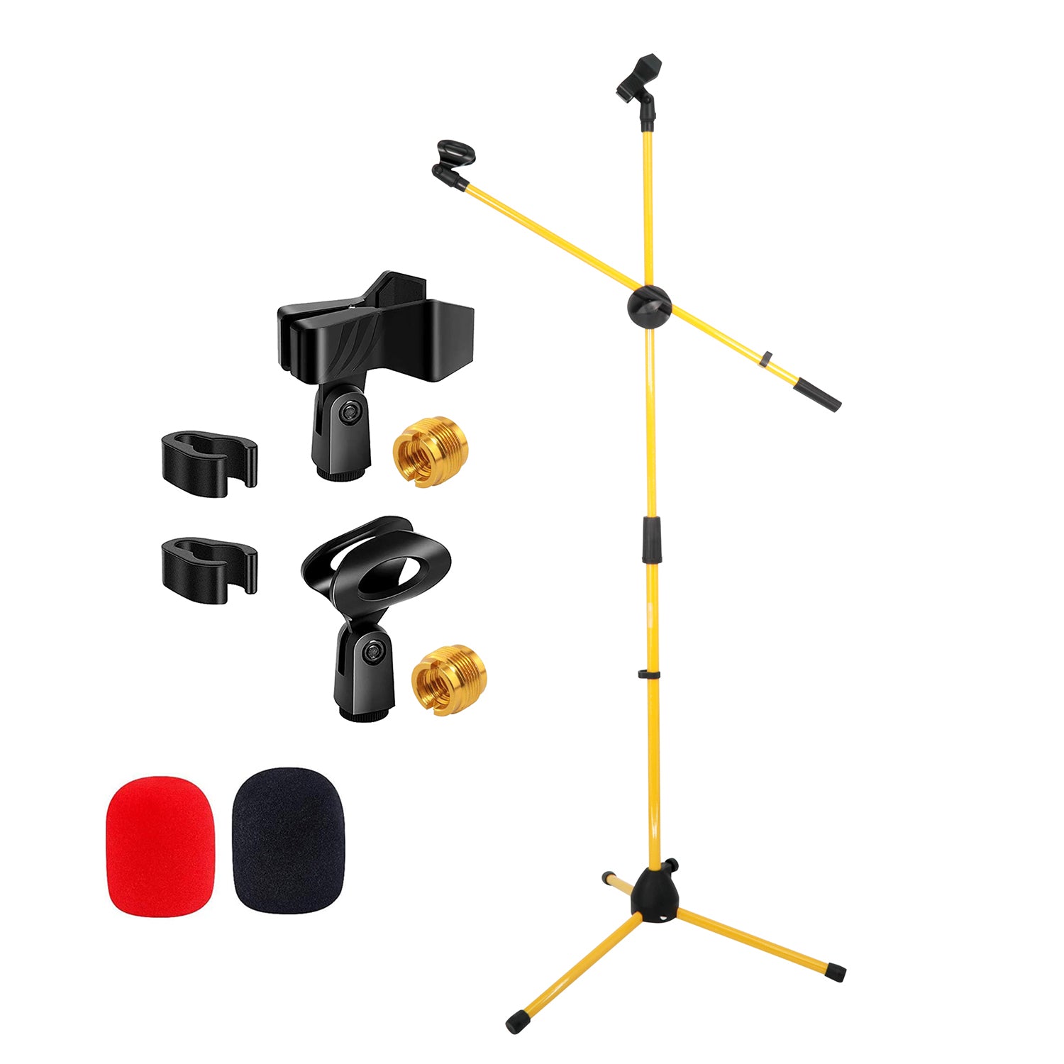 5 Core Tripod Mic Stand 59" Adjustable Microphone Stands Holder Floor w Boom Arm Ylw 4Pcs