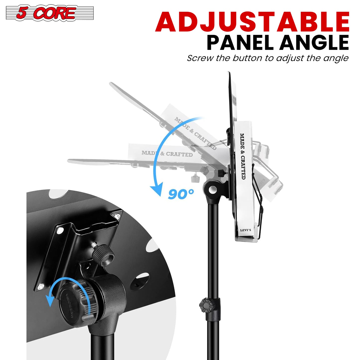 5 Core Music Stand for Sheet Music Folding Portable Stands Light Weight Book Clip Holder Music Accessories and Travel Carry Bag MUS FLD HD