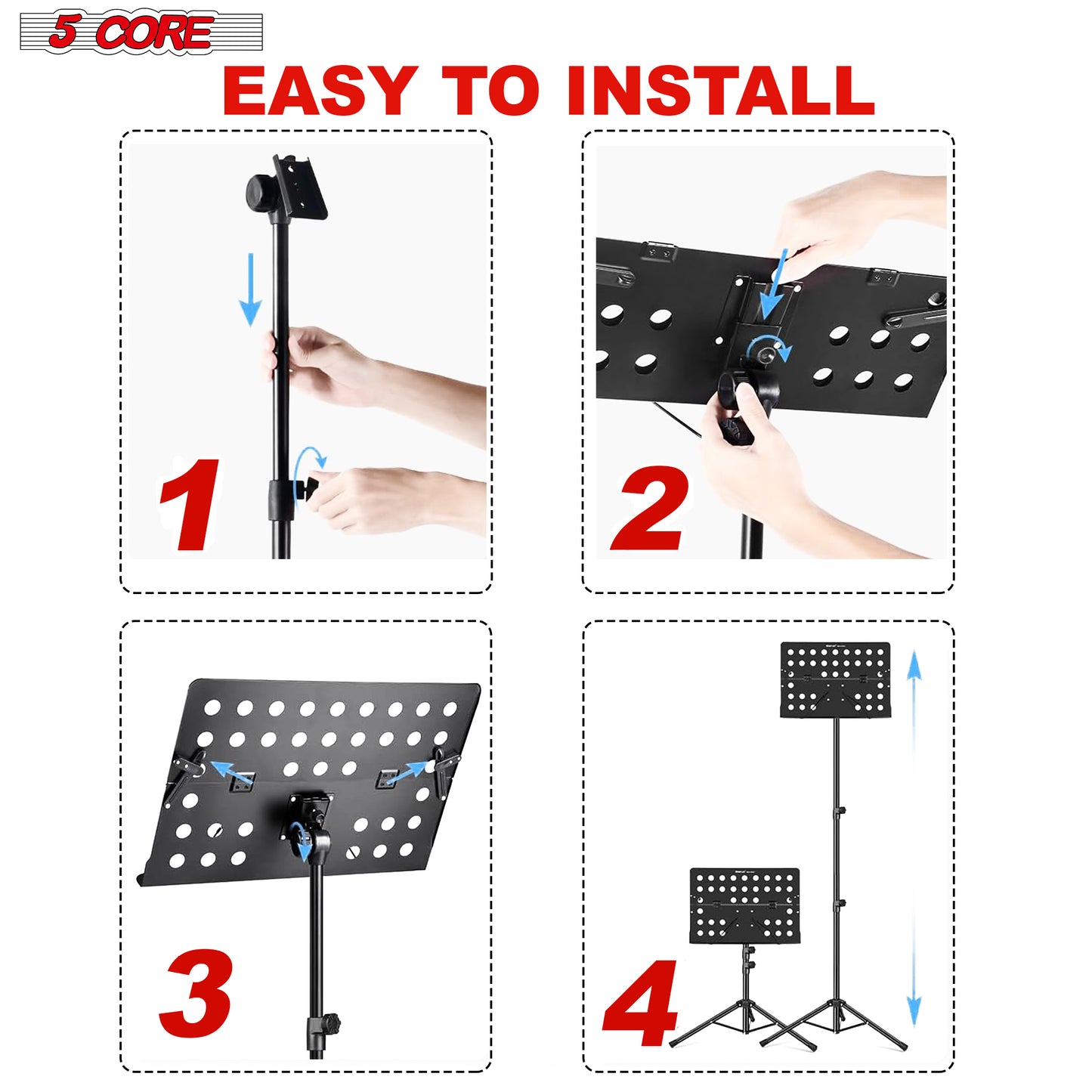 5 Core Music Stand for Sheet Music Folding Portable Stands Light Weight Book Clip Holder Music Accessories and Travel Carry Bag MUS FLD HD