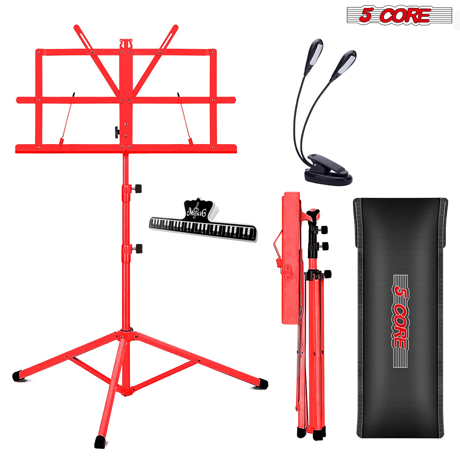 5 Core Music Stand For Sheet Music Professional Portable Adjustable Folding Music Note Holder Tripod Stands Red