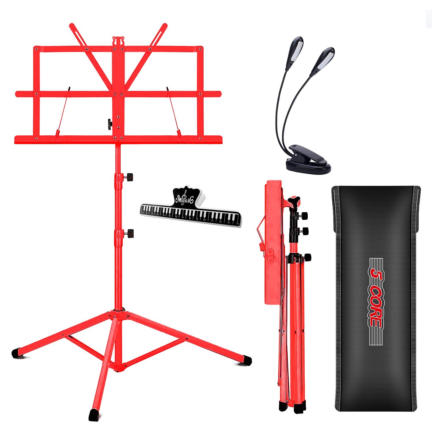 5 Core Music Stand For Sheet Music Professional Portable Adjustable Folding Music Note Holder Tripod Stands Red