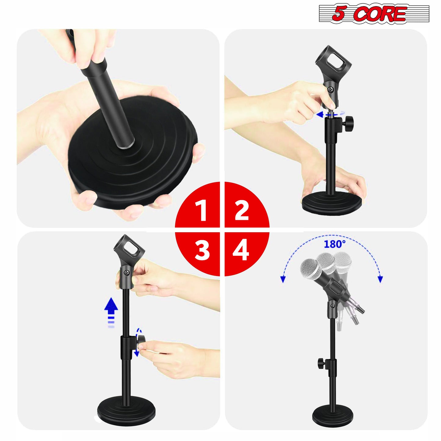 5 Core Desktop Microphone Stand, Upgraded Height Adjustable Table Mic Stand with Mic Clip MS RBS BOOM