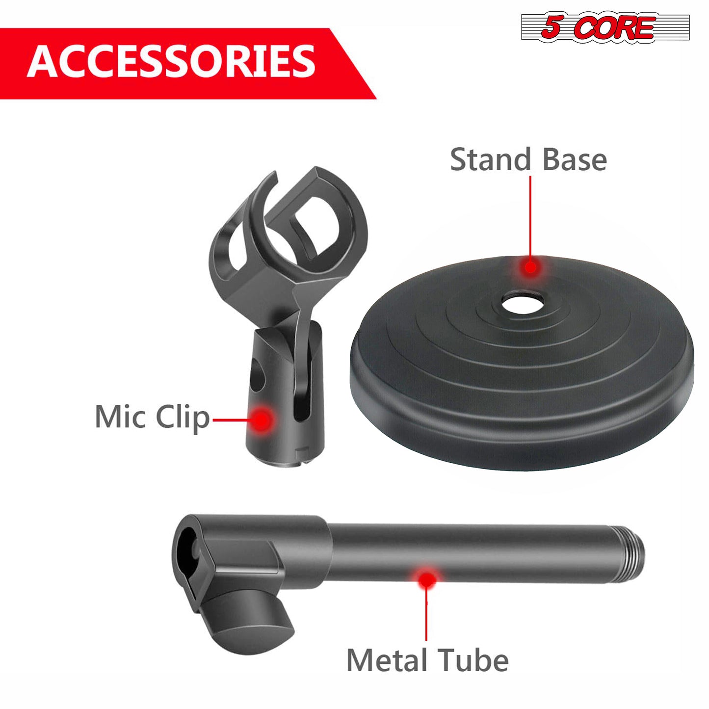 5 Core Desktop Microphone Stand, Upgraded Height Adjustable Table Mic Stand with Mic Clip MS RBS BOOM