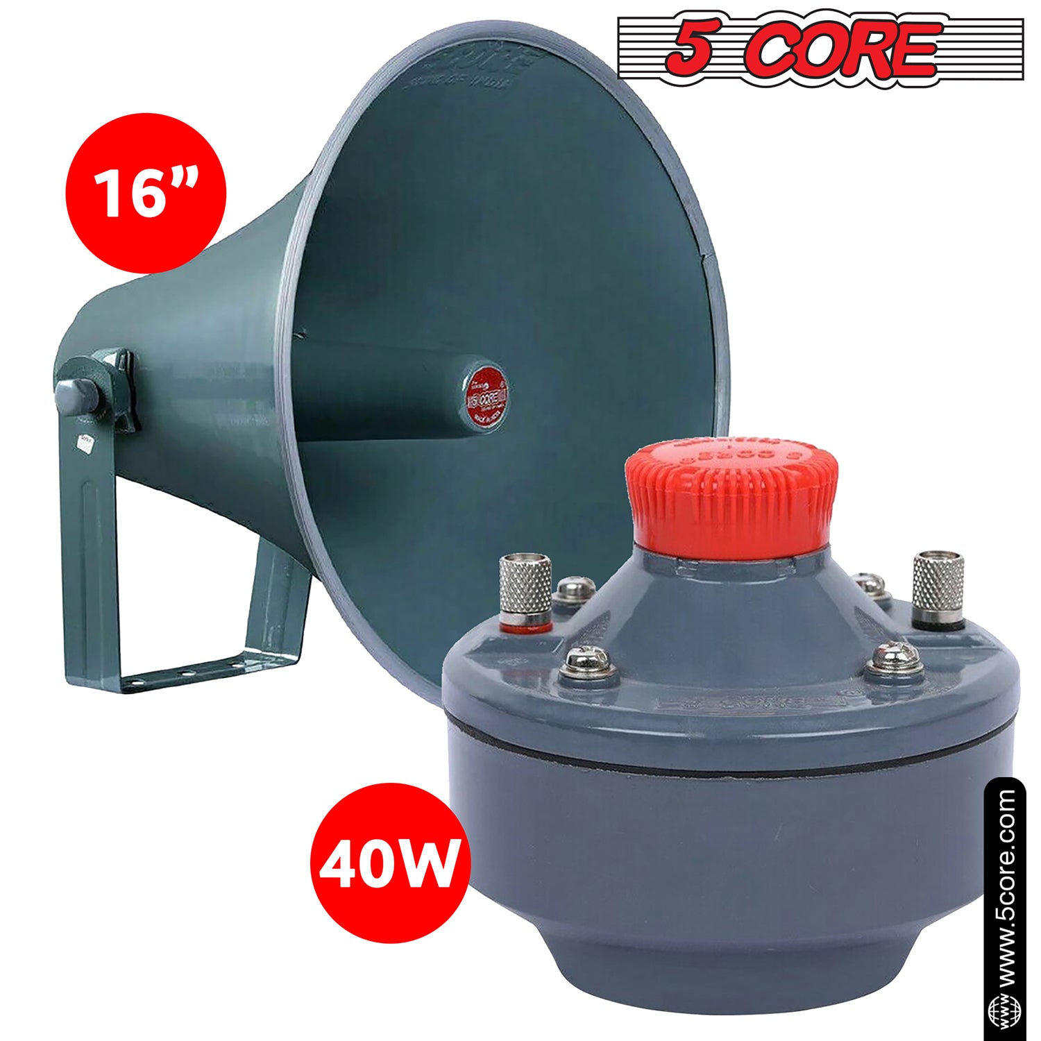 5 Core PA Horn Speaker  400W PMPO Compression Driver in 16 Inch Throat  Mounting Bracket Included