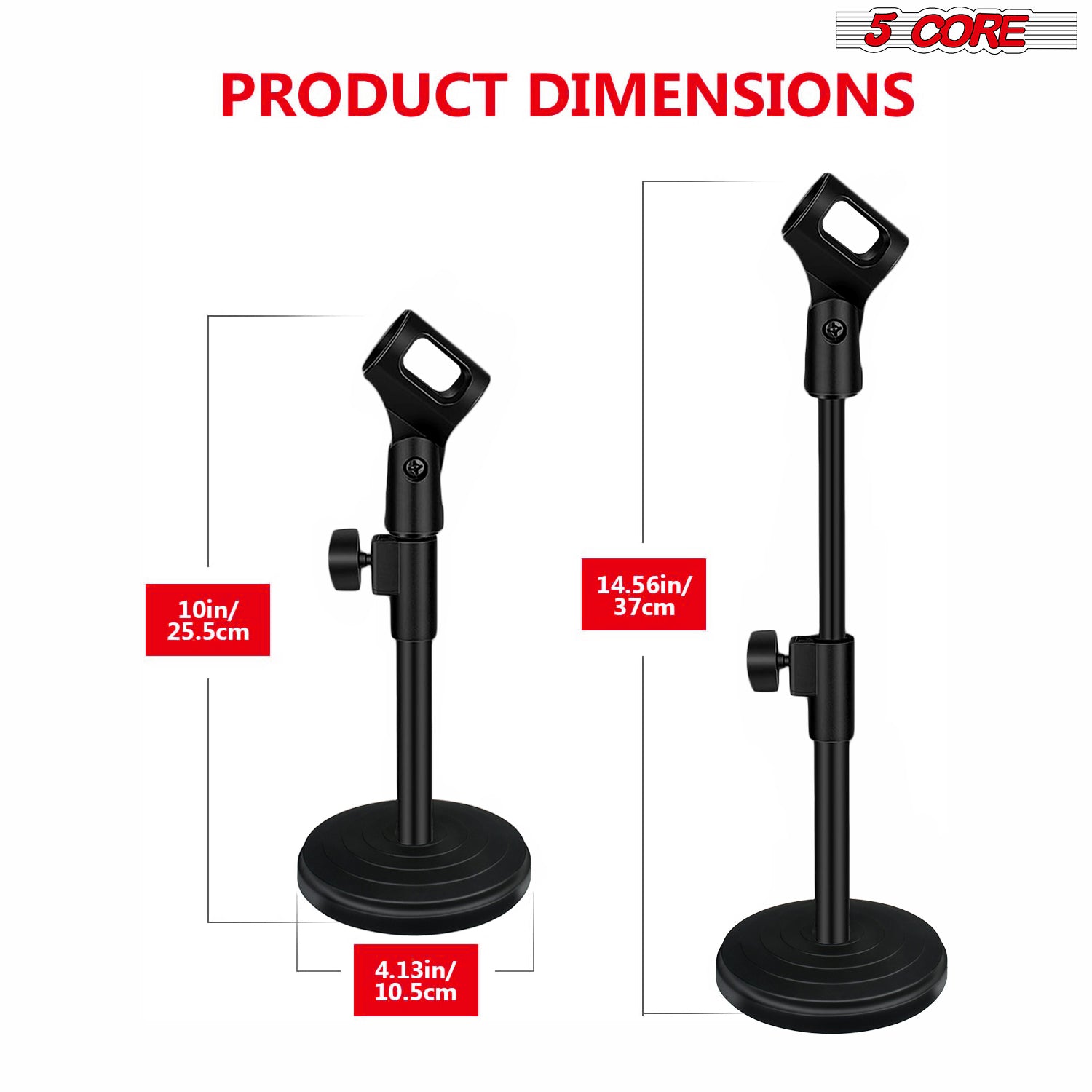 5 Core Round Base Mic Stand Desk Universal Desktop Height Adjustable Table Top Microphone Stand w Mic CLip 1/2 pc