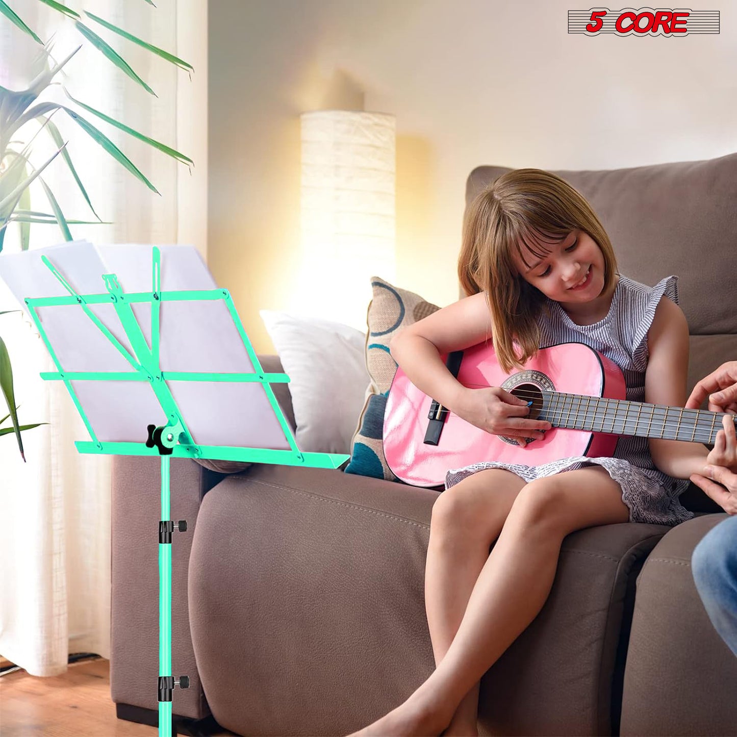 5 Core Music Stand, 2 in 1 Dual-Use Adjustable Folding Sheet Stand Green / Metal Build Portable Sheet Holder / Carrying Bag, Music Clip and Stand Light Included - MUS FLD GR