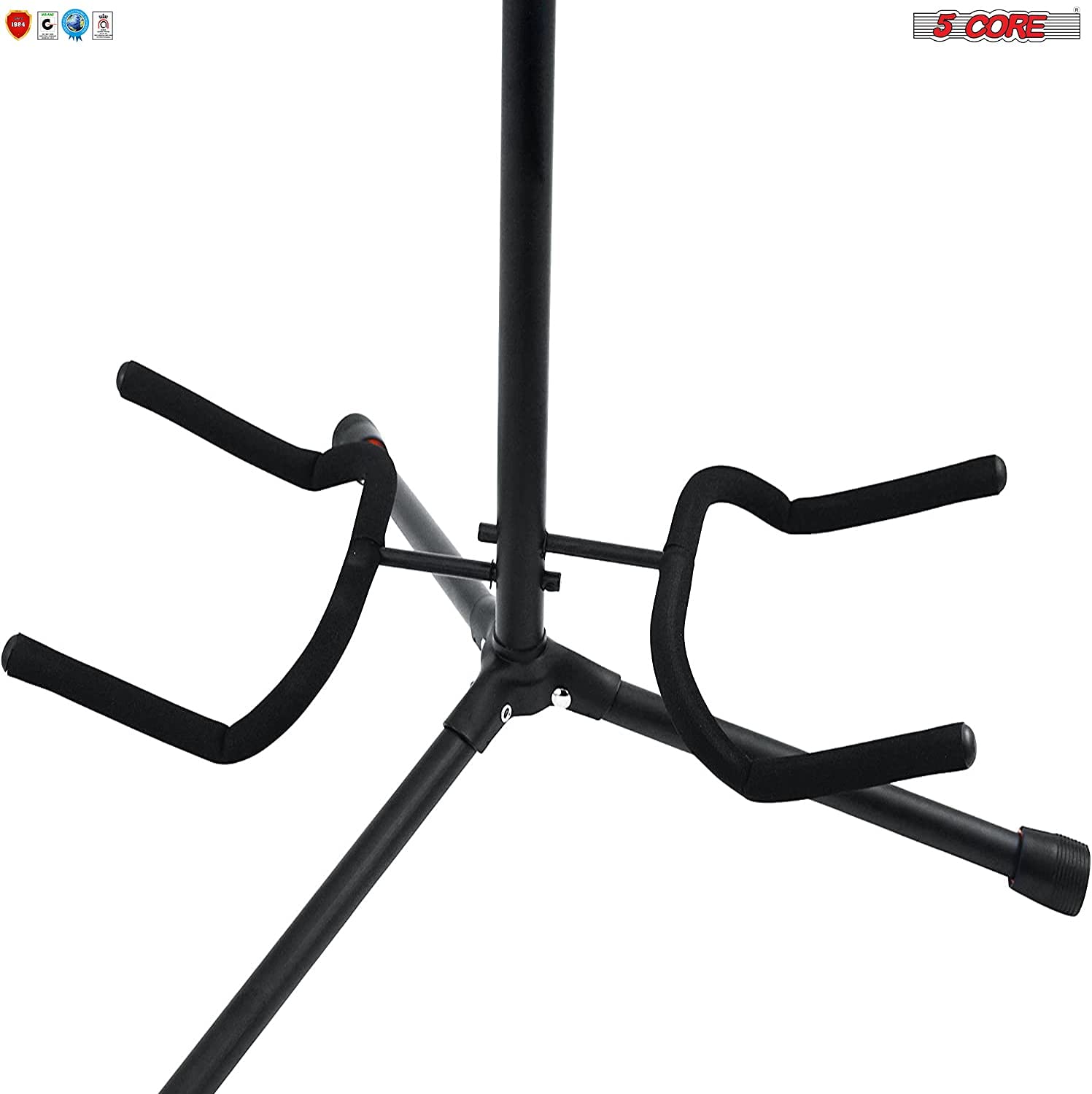 5 Core Guitar Stand 1 Piece Black Multi Guitar Stands Floor Metal Acoustic Bass Electric Guitar Stand With Soft Padding And Neck Rest Holds 2 Guitars Together - GSH 2N1