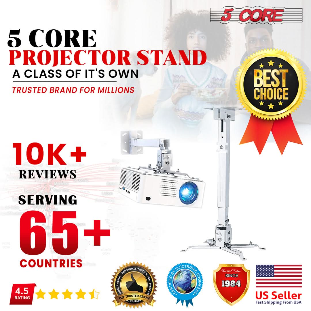 5 CORE Universal TILT LED HD Projector Ceiling Mount Wall Bracket Holder White Rectangle White PS 01 WH