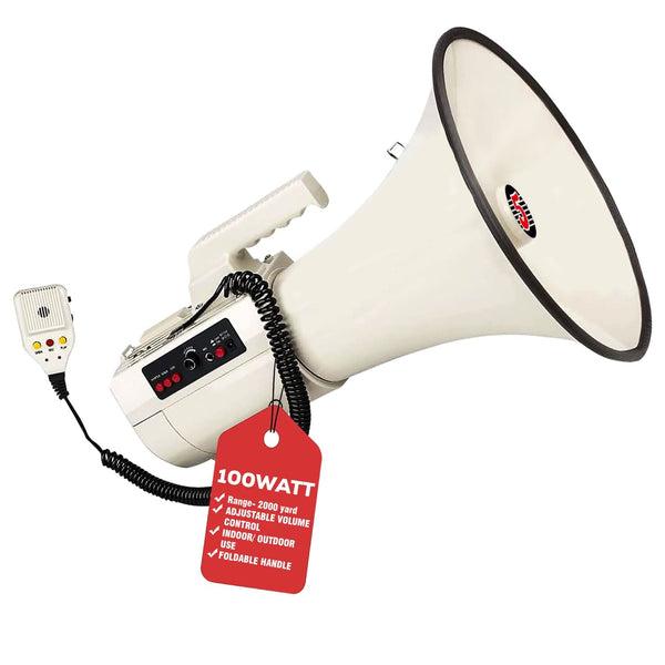 5Core Megaphone Bullhorn Speaker 100W Professional Bull Horn Battery Power Megafono 2000Yard Range 4501