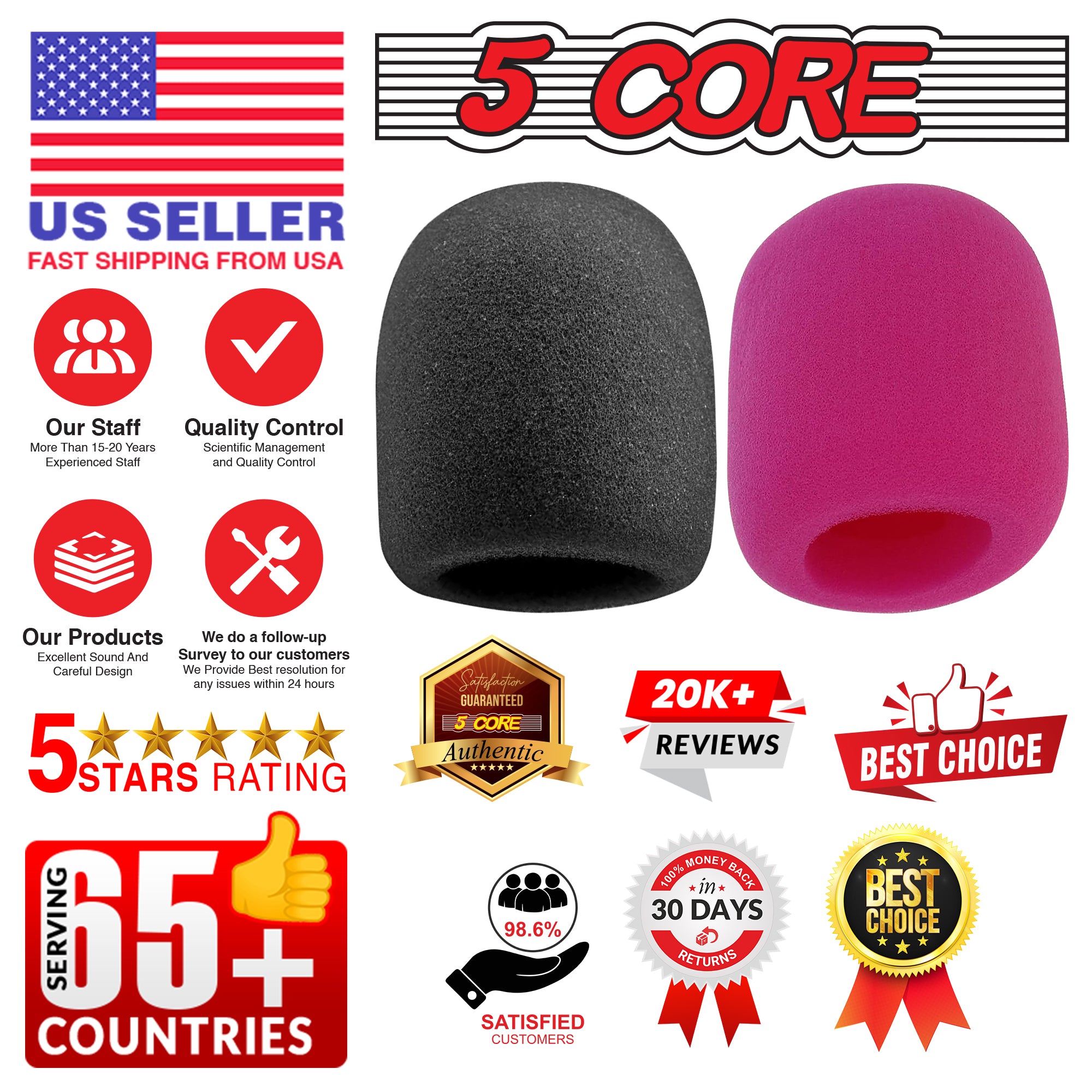 5 Core Microphone Cover • Professional Soft Foam Mic Windscreen • Windproof Sponge for Handheld Mic