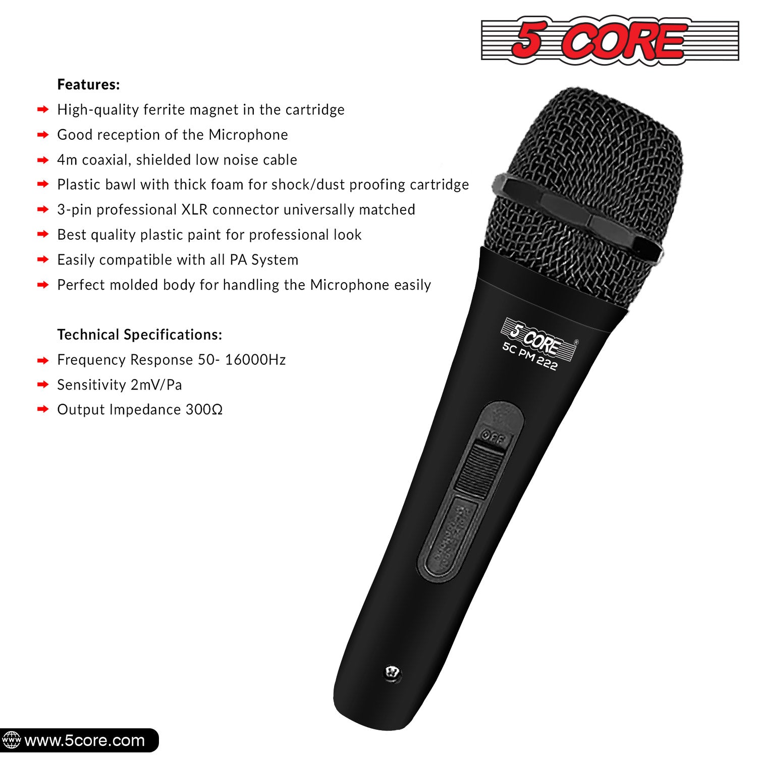 Professional Grade: 5 Core PM-222 Mic for Performers