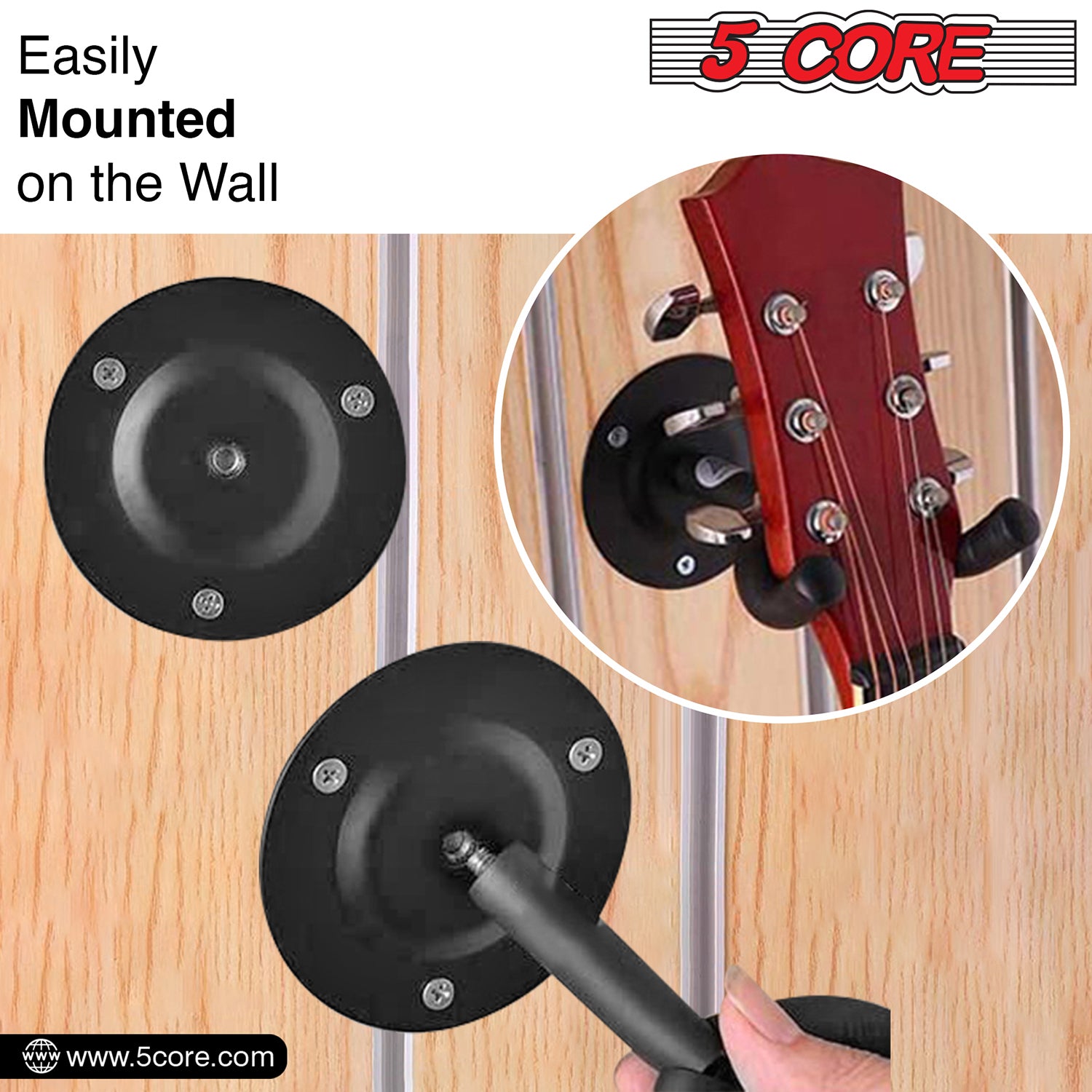 5 Core Guitar Wall Mount Hanger Display Guitar Wall Holder Hook w Screws Soft Padding