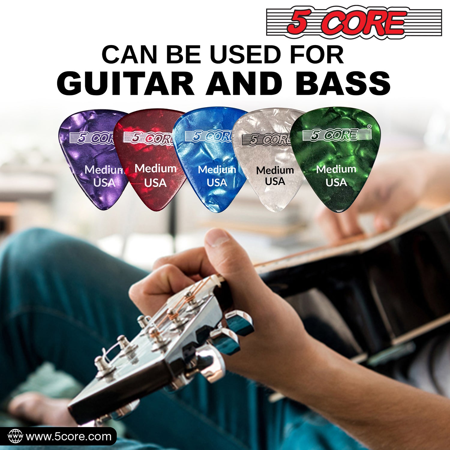 5 Core Celluloid Guitar Picks 20 Pack  Medium Gauge Plectrums for Acoustic Electric Bass Guitars
