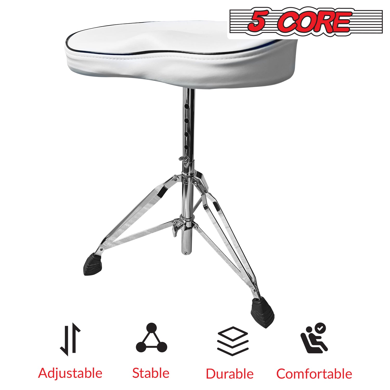 5 Core Drum Throne Thick Padded Comfortable Guitar Stool with Memory Foam Adjustable Padded Keyboard Chair Metal Piano Stool Premium Musician Chair White - DS CH BR SDL