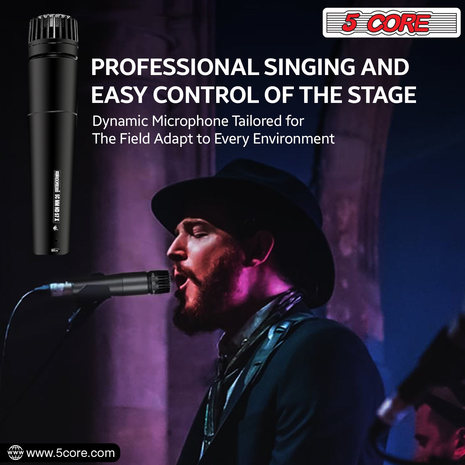 5Core Microphone For Singing Karaoke Neodymium Dynamic Mic Cardioid XLR Wired Microfono