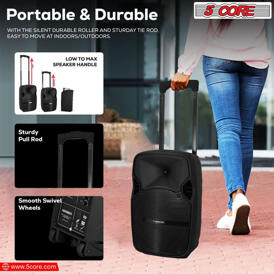 Portable sound system with microphone and Bluetooth, perfect for karaoke.