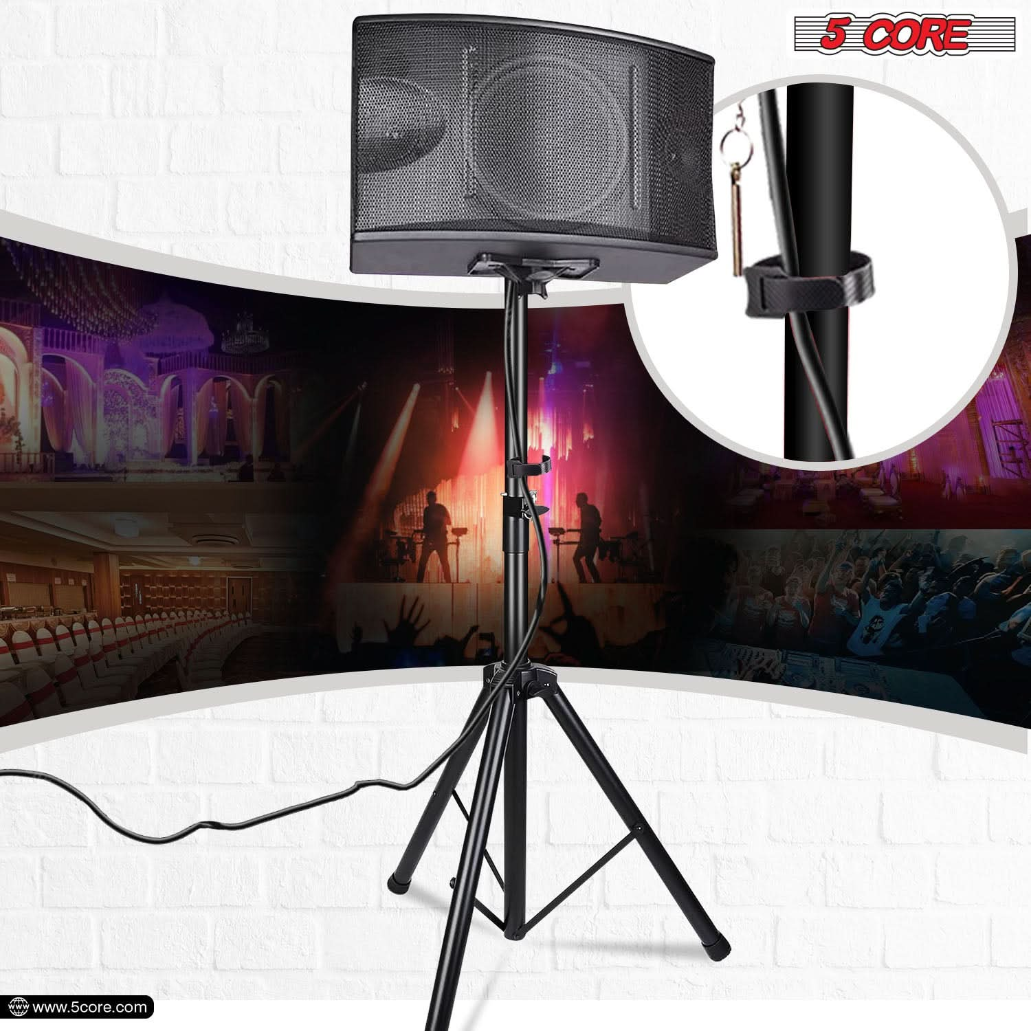 5 Core Speaker Stand Tripod Heavy Duty Adjustable Up to 72 Inch DJ Studio Monitor Stands Pole Mount Black